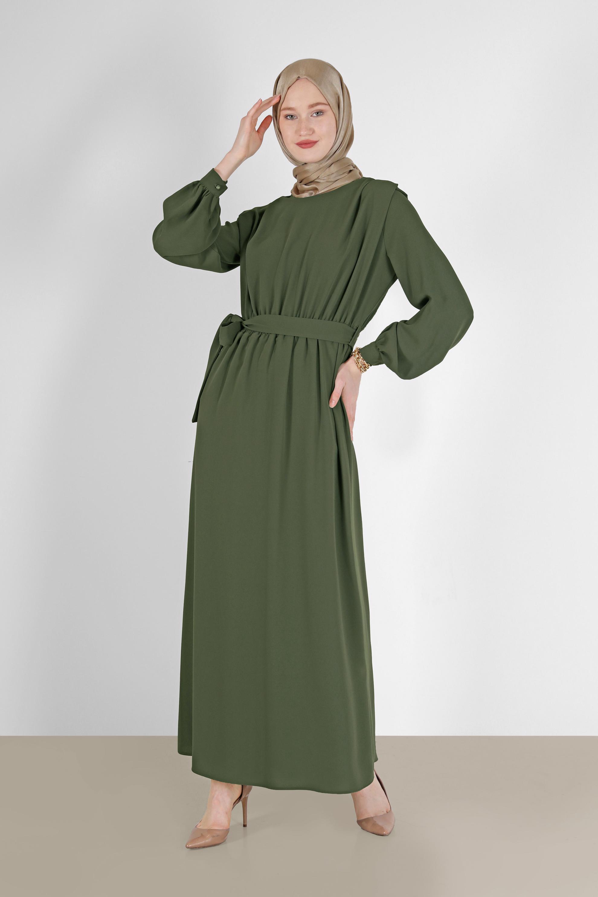 Hijab clothing KHAKI BELTED CREPE DRESS 42313 
