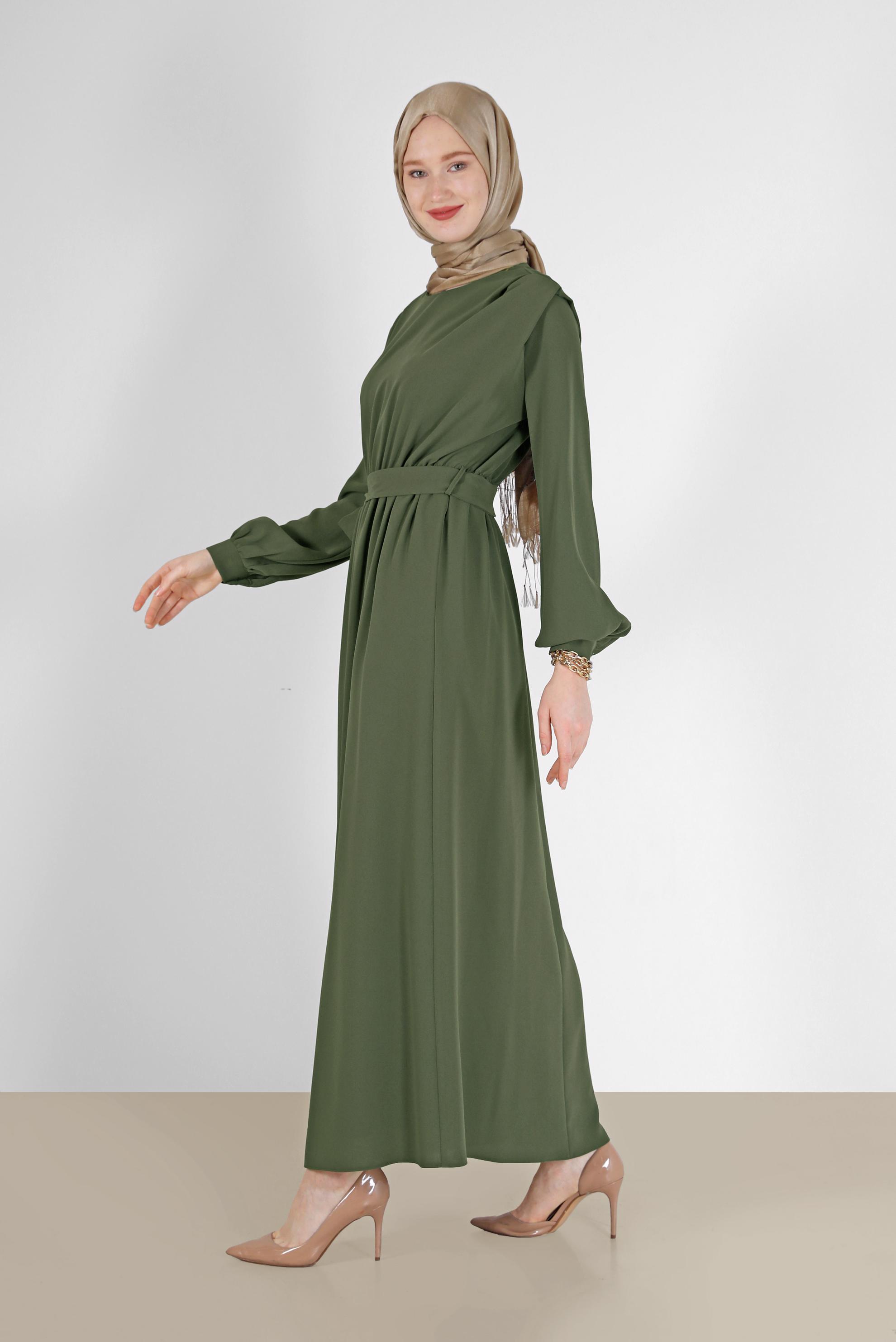 Hijab clothing KHAKI BELTED CREPE DRESS 42313 