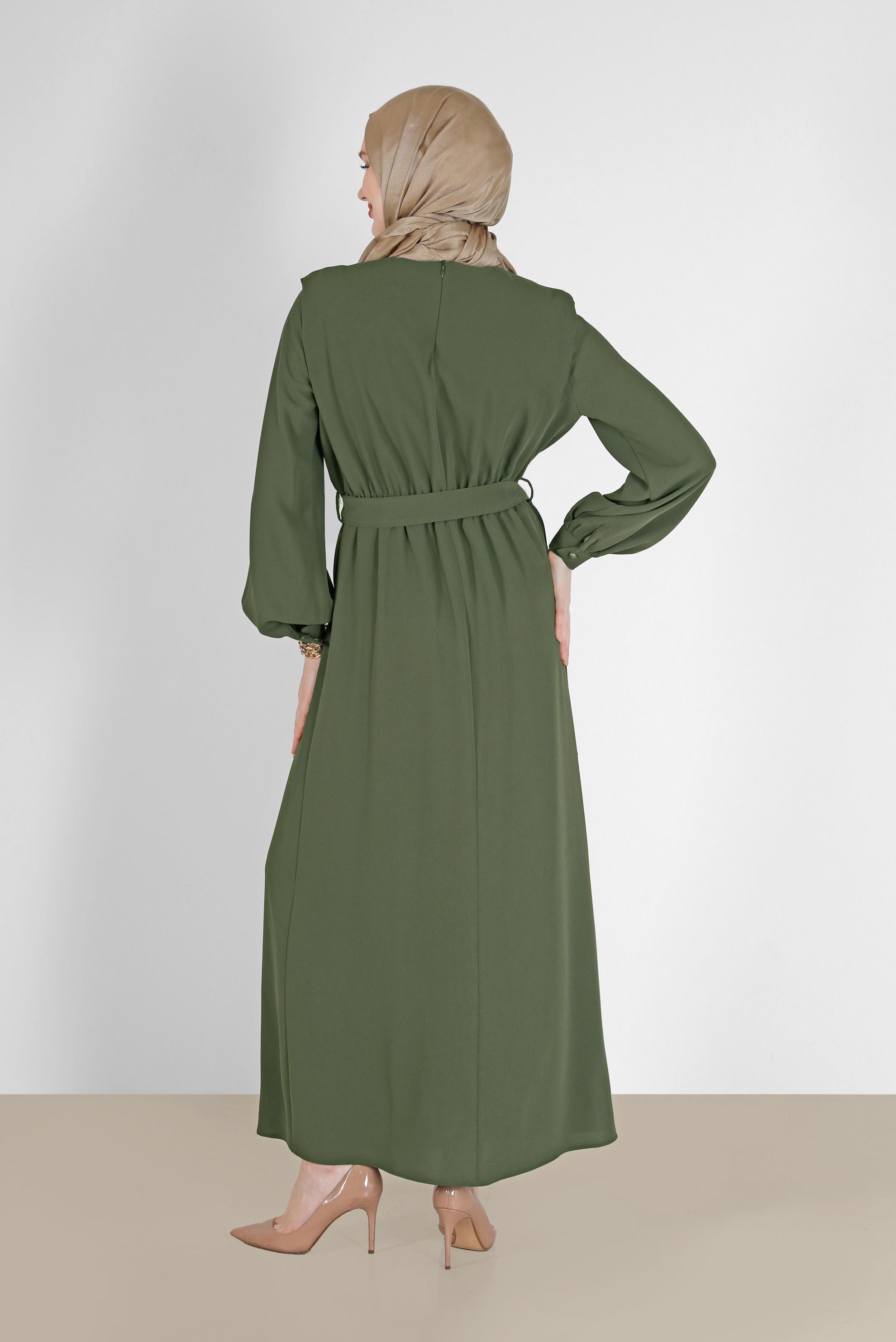 Hijab clothing KHAKI BELTED CREPE DRESS 42313 