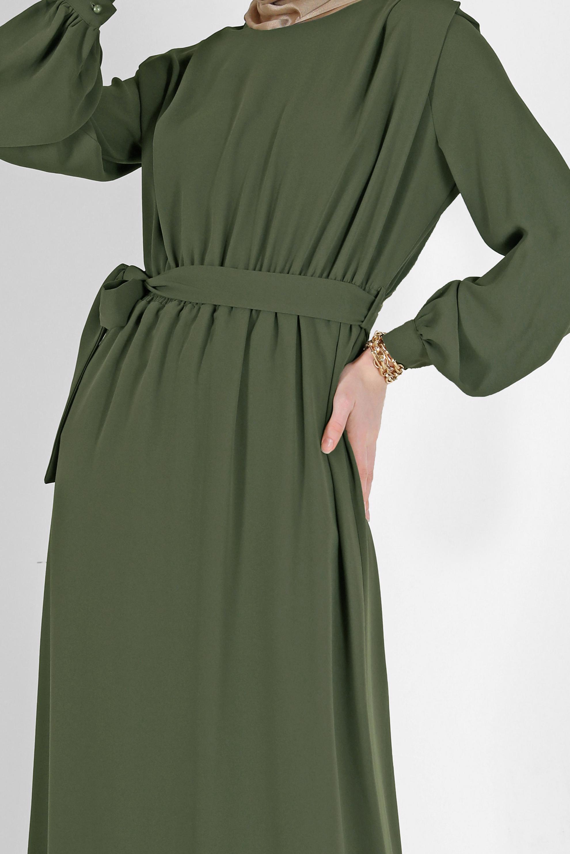 Hijab clothing KHAKI BELTED CREPE DRESS 42313 