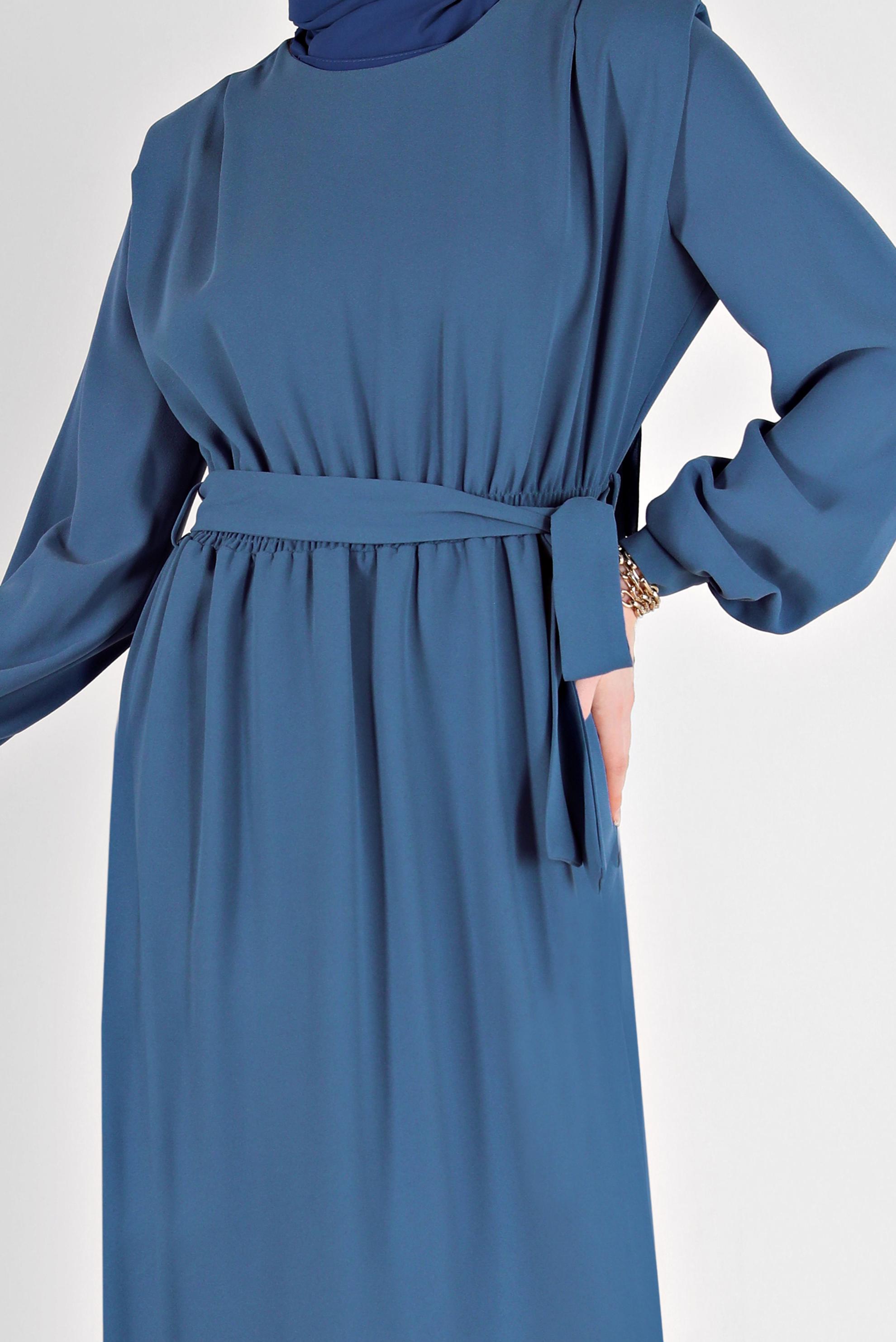 Hijab clothing NAVY BLUE BELTED CREPE DRESS 42313 