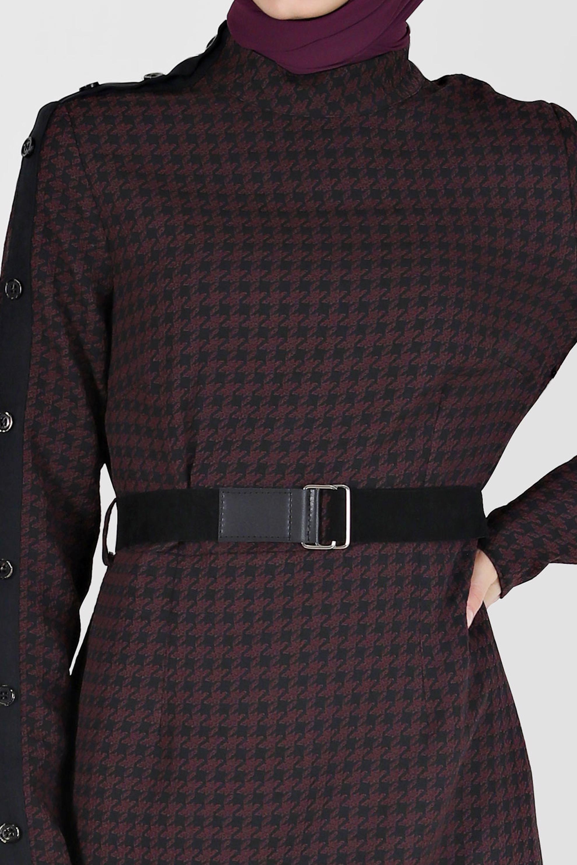 Tesettür giyim MÜRDÜM KOLLARI DÜĞME  DETAYLI KAZAYAĞI DESEN ELBİSE 42316-1 