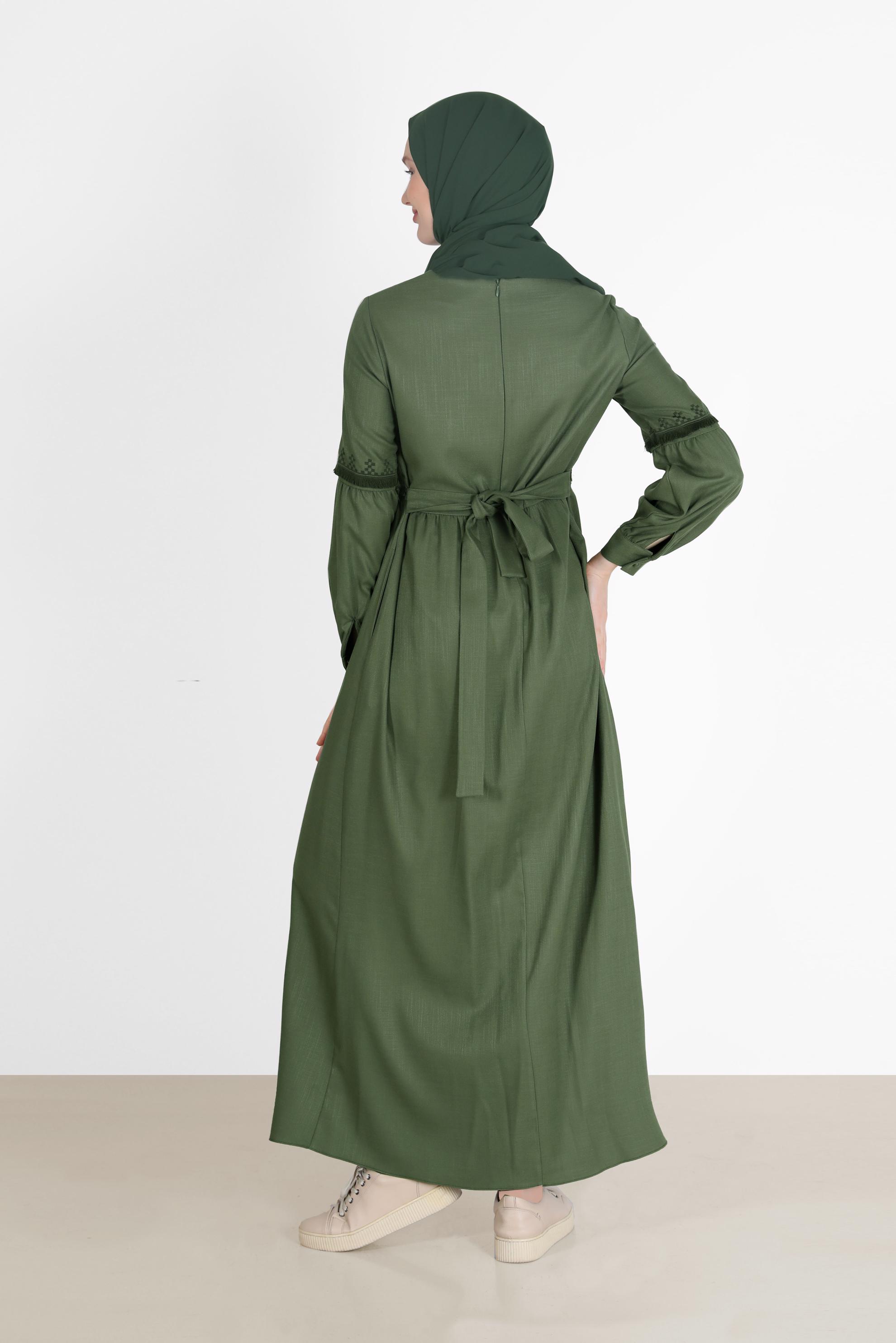 Hijab clothing KHAKI EMBROIDERY DETAIL DRESS 42333 