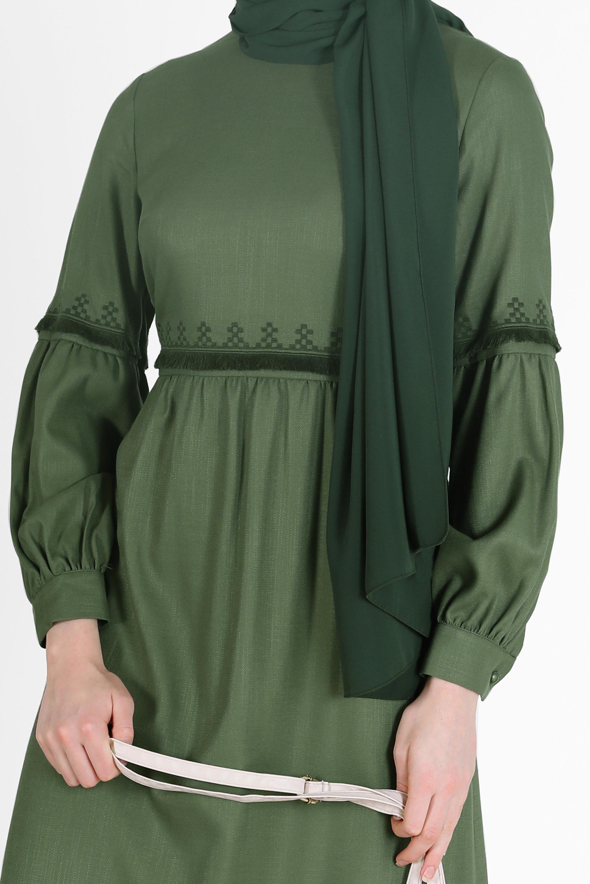 Hijab clothing KHAKI EMBROIDERY DETAIL DRESS 42333 