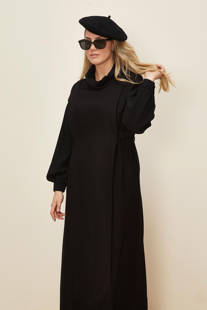 Hijab clothing BLACK BELTED DRESS 42335 - ALVİNA
