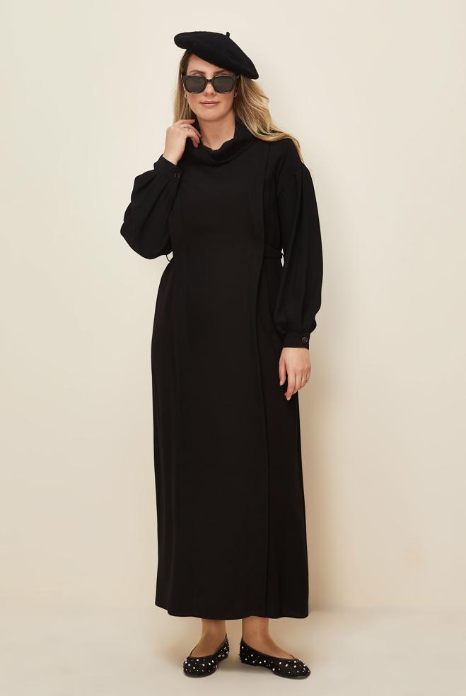Hijab clothing BLACK BELTED DRESS 42335 - ALVİNA