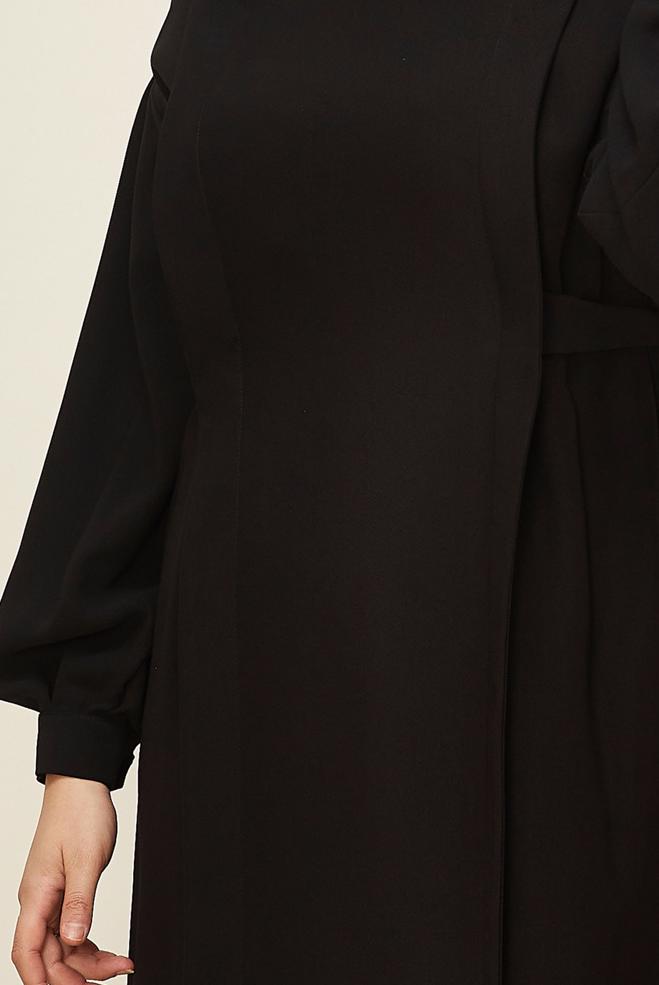 Hijab clothing BLACK BELTED DRESS 42335 - ALVİNA