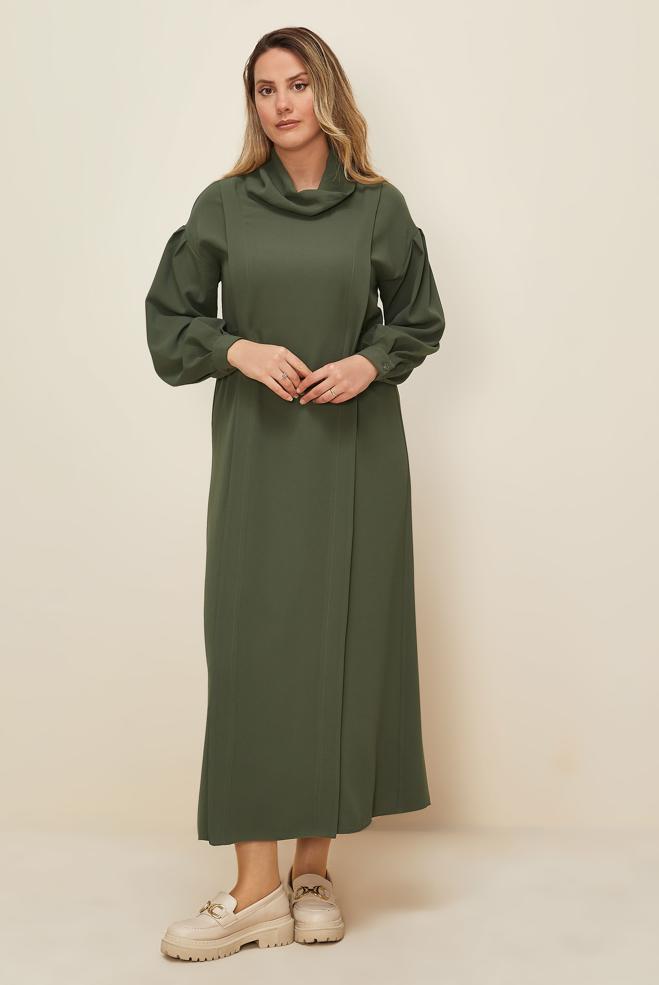Hijab clothing KHAKI BELTED DRESS 42335 - ALVİNA