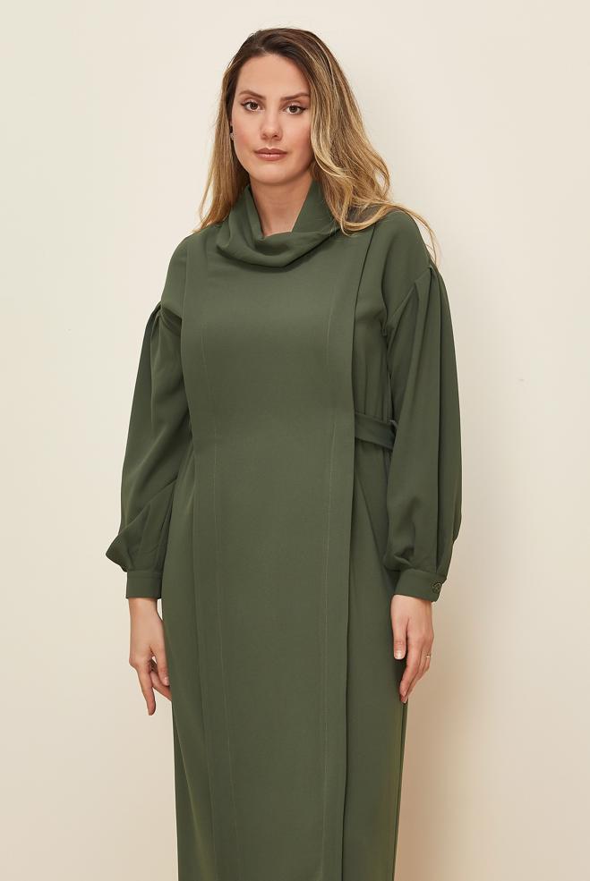 Hijab clothing KHAKI BELTED DRESS 42335 - ALVİNA