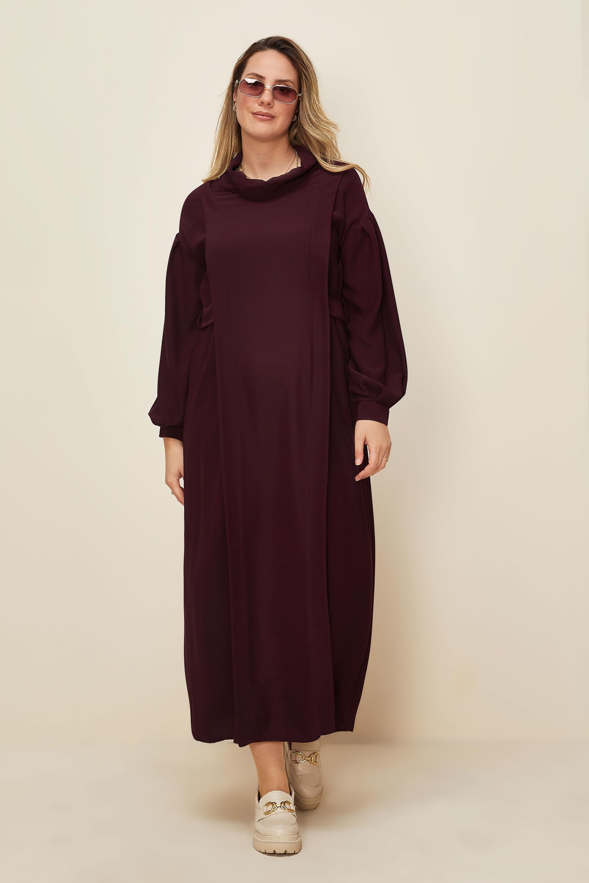 Hijab clothing CLARET RED BELTED DRESS 42335