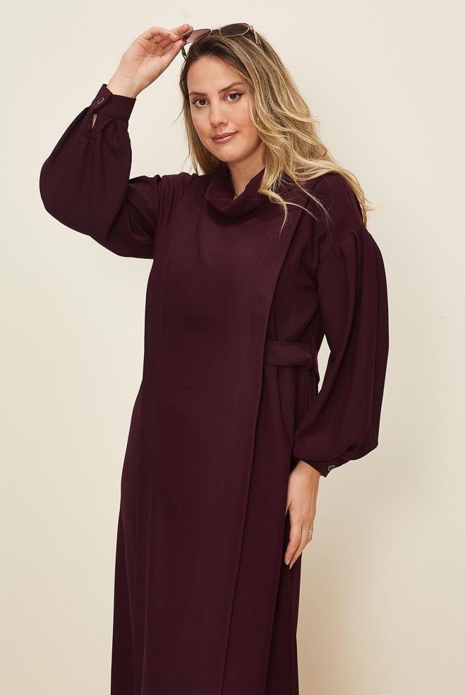 Hijab clothing CLARET RED BELTED DRESS 42335 - ALVİNA