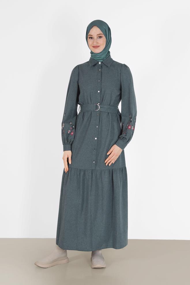 Hijab clothing  EMBROIDERED BELTED DRESS 42379  - ALVİNA