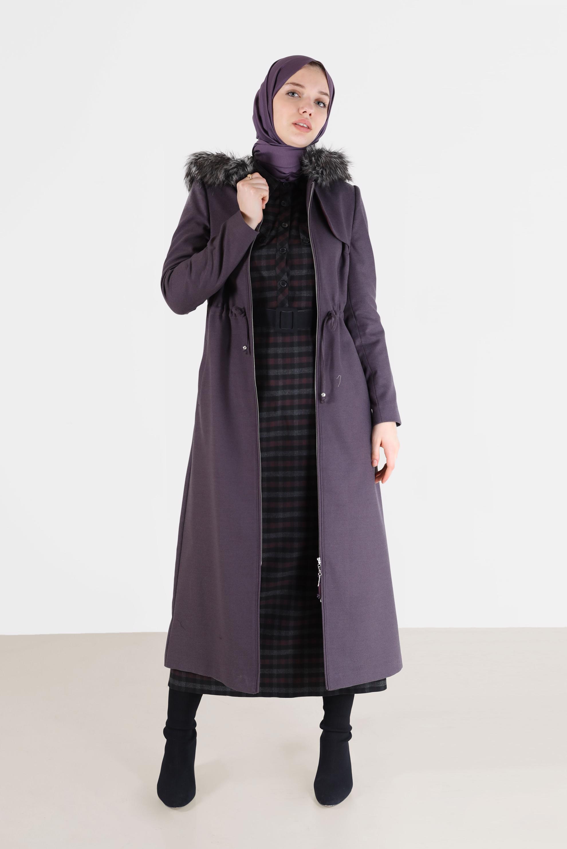 Tesettür giyim SİYAH CEP DETAYLI DÜĞMELİ EKOSE ELBİSE 42386 