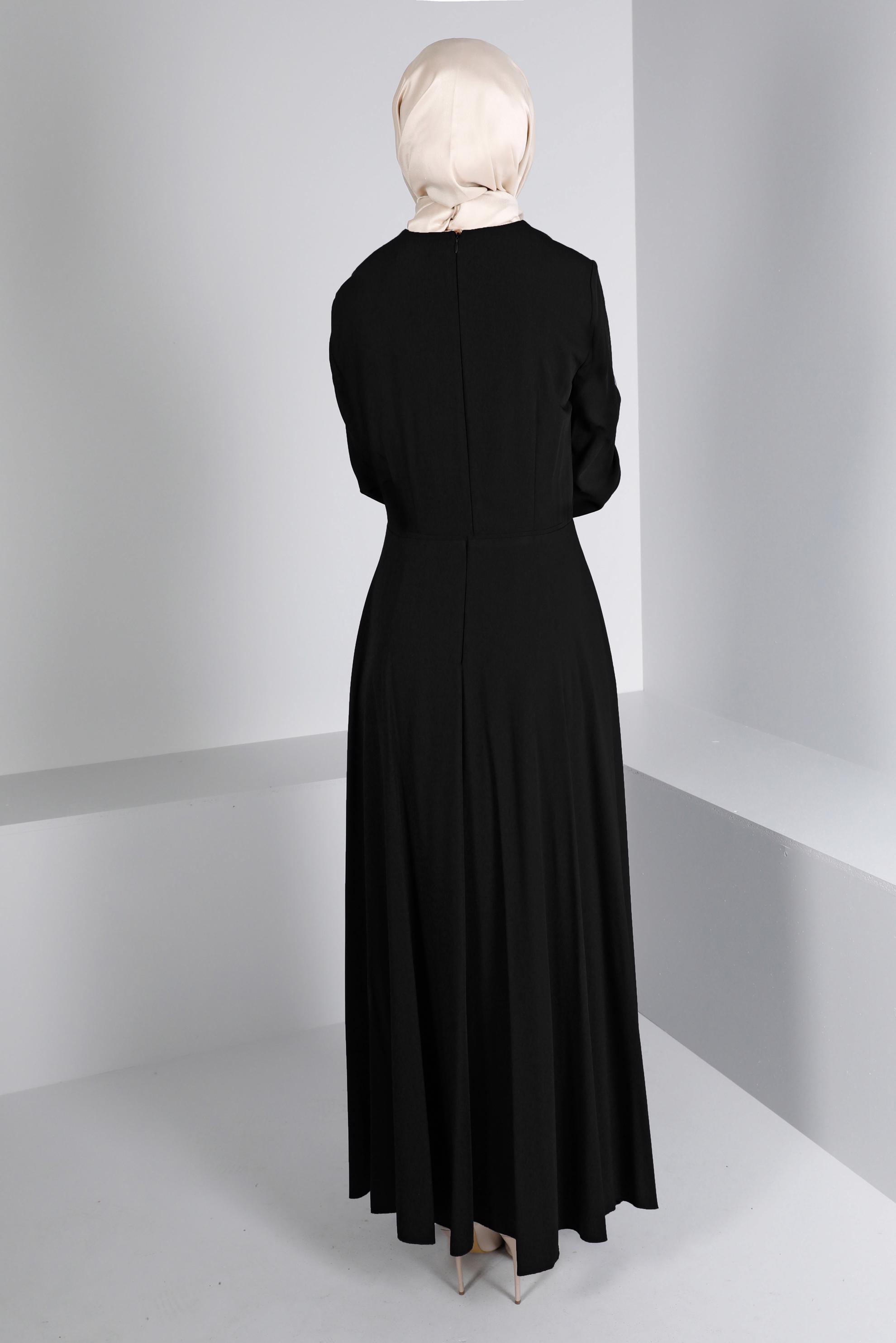 Tesettür giyim SİYAH ÇAPRAZ GÖRÜNÜMLÜ ELBİSE 42411 