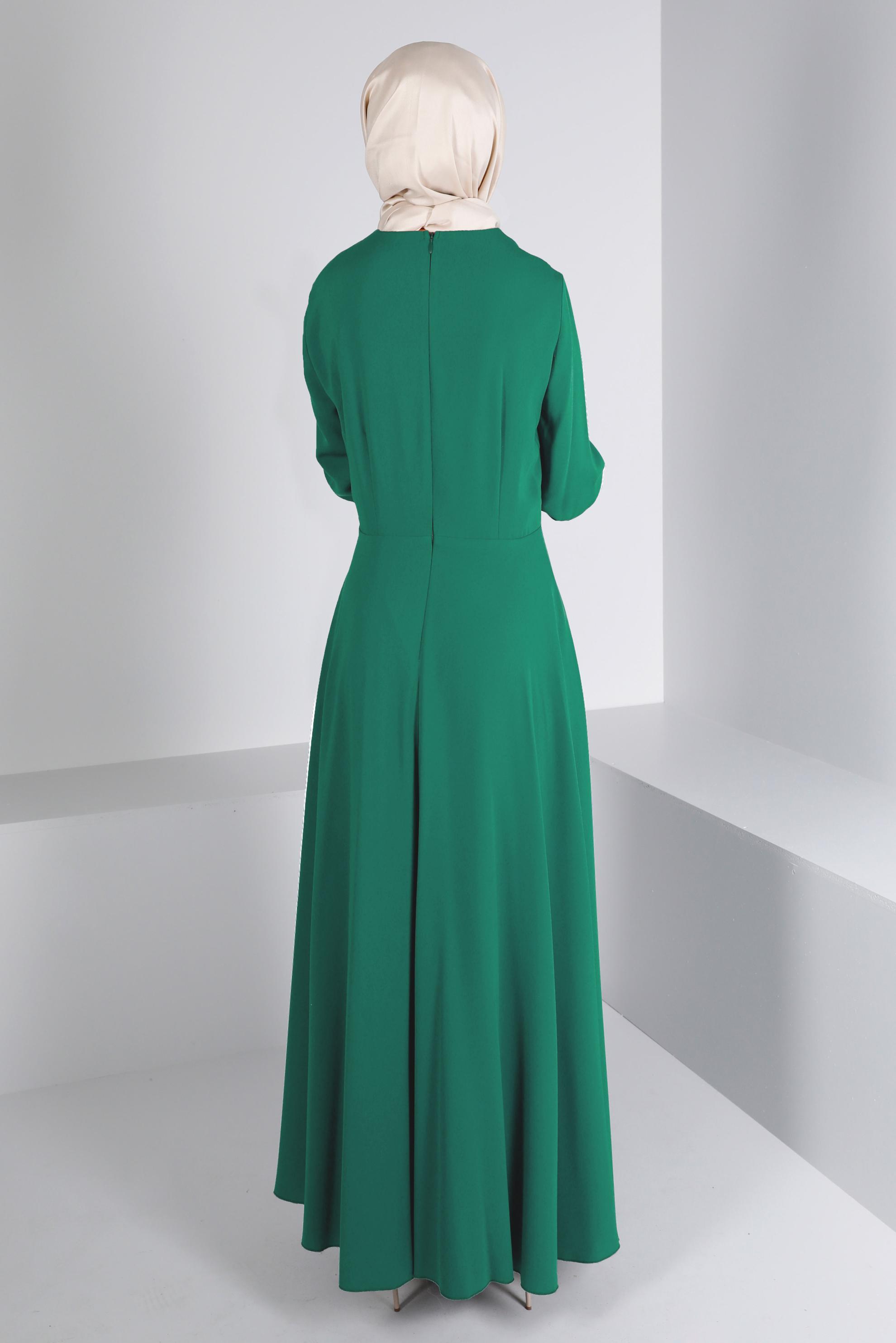 Tesettür giyim YEŞİL ÇAPRAZ GÖRÜNÜMLÜ ELBİSE 42411 