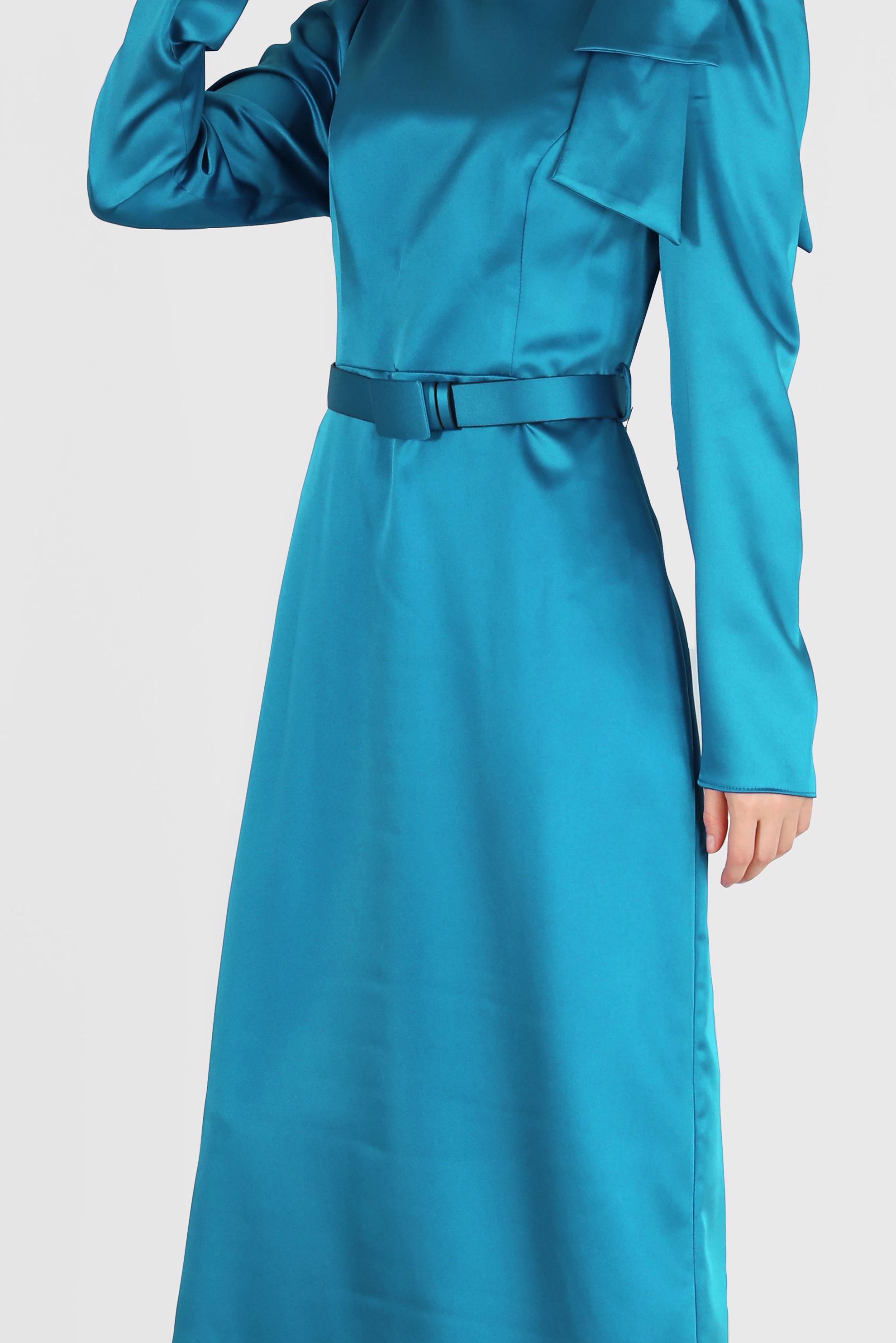 Vêtements hijab BLEU ROBE EN SATIN AVEC CEINTURE ET DÉTAIL MANCHES 42419