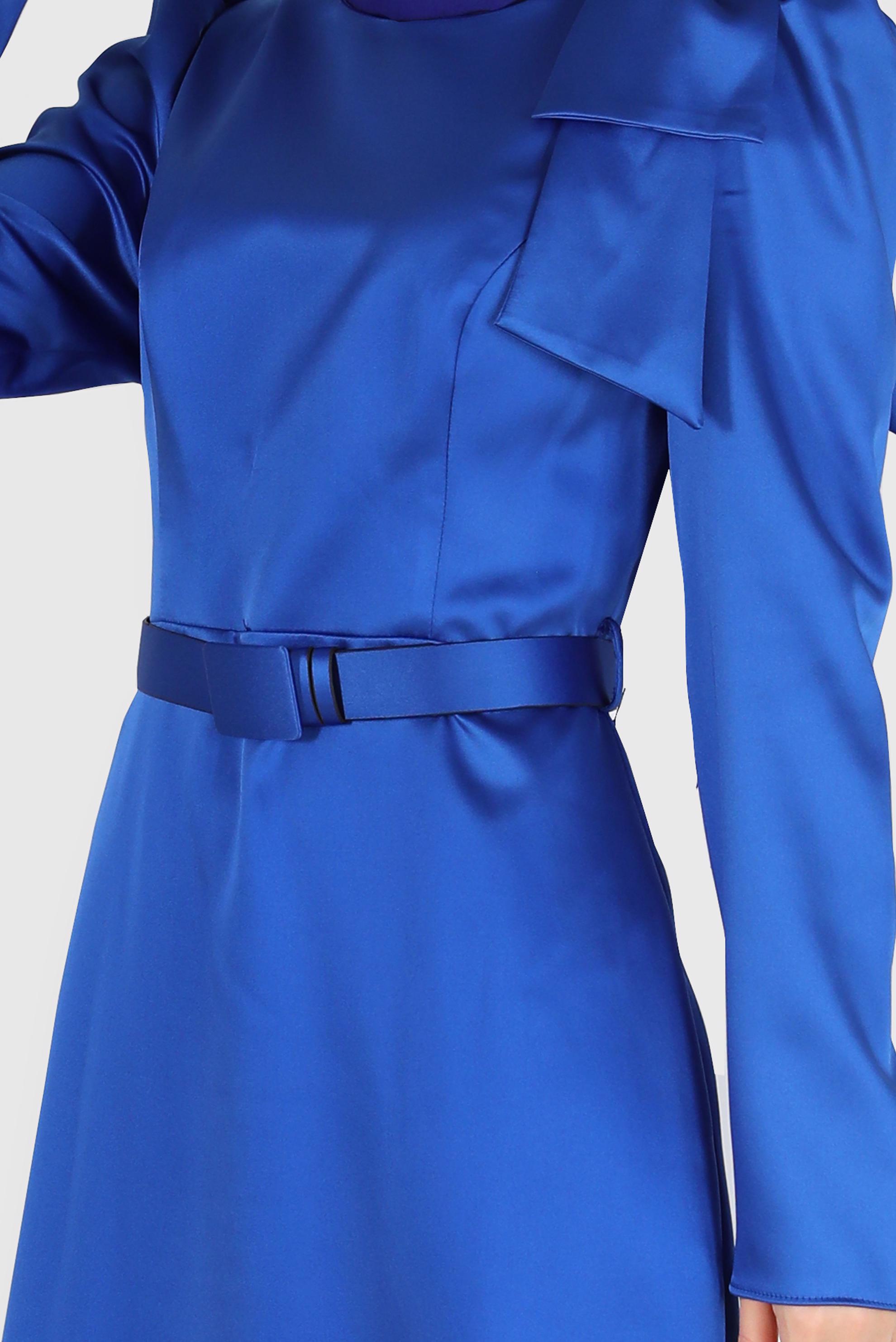 Hijab clothing NAVY BLUE SLEEVE DETAIL BELTED SATIN DRESS 42419	