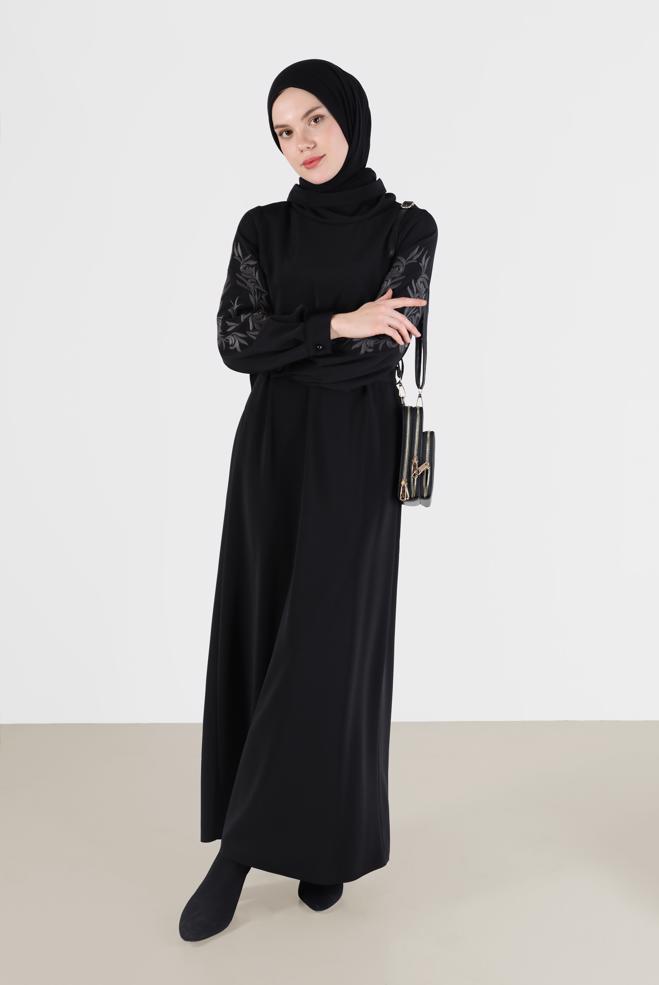 Vêtements hijab  ROBE BRODÉE AVEC CEINTURE À MANCHES 42433 - ALVİNA