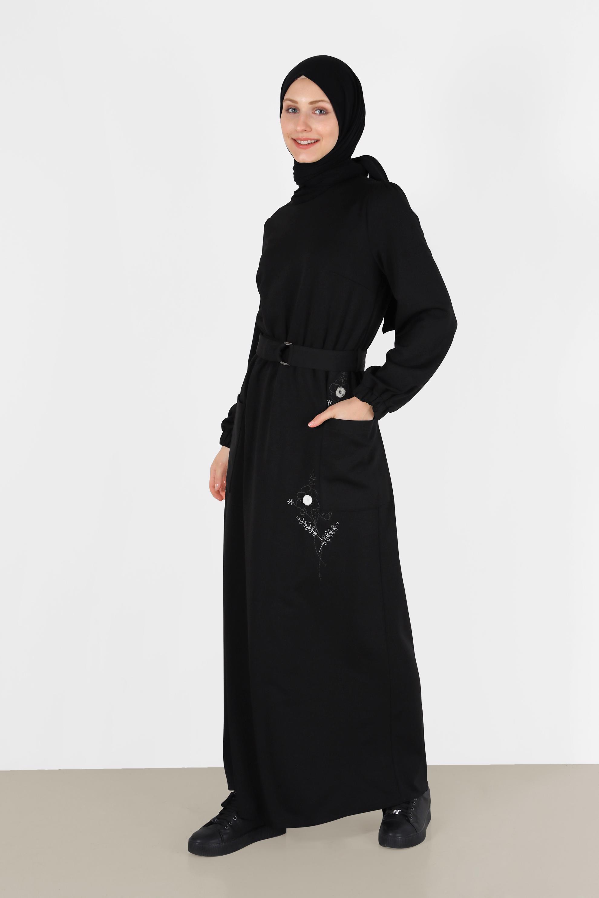 Vêtements hijab NOIR ROBE CEINTURÉE 42434