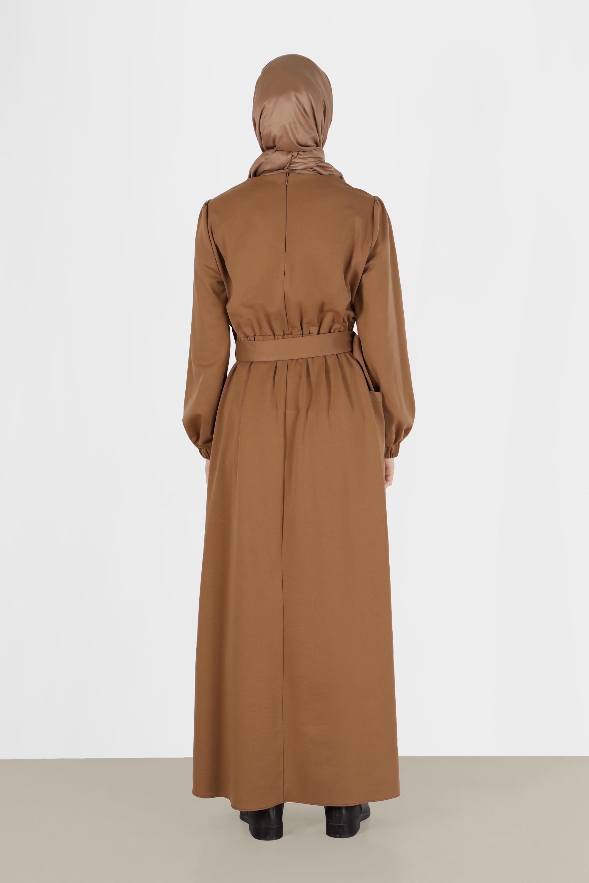 Tesettür giyim TABA KUŞAKLI ELBİSE 42434