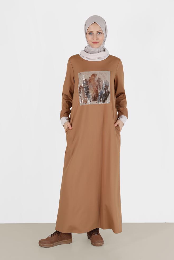 Hijab clothing  SEQUIN DETAIL PATTERNED DRESS 42436 - ALVİNA