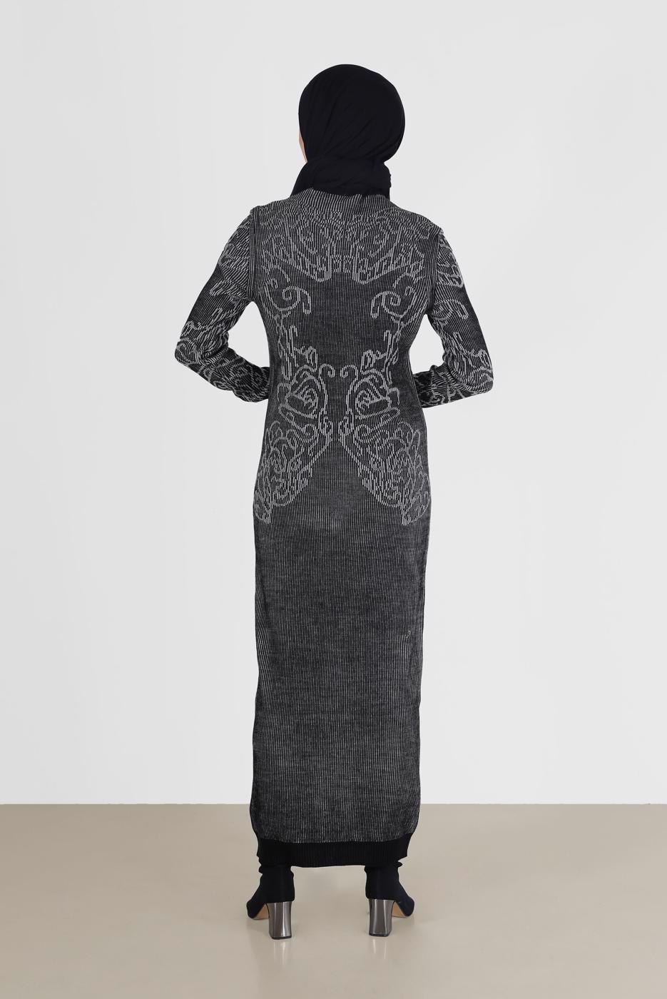 Tesettür giyim SİYAH DESENLİ TRİKO ELBİSE 42470