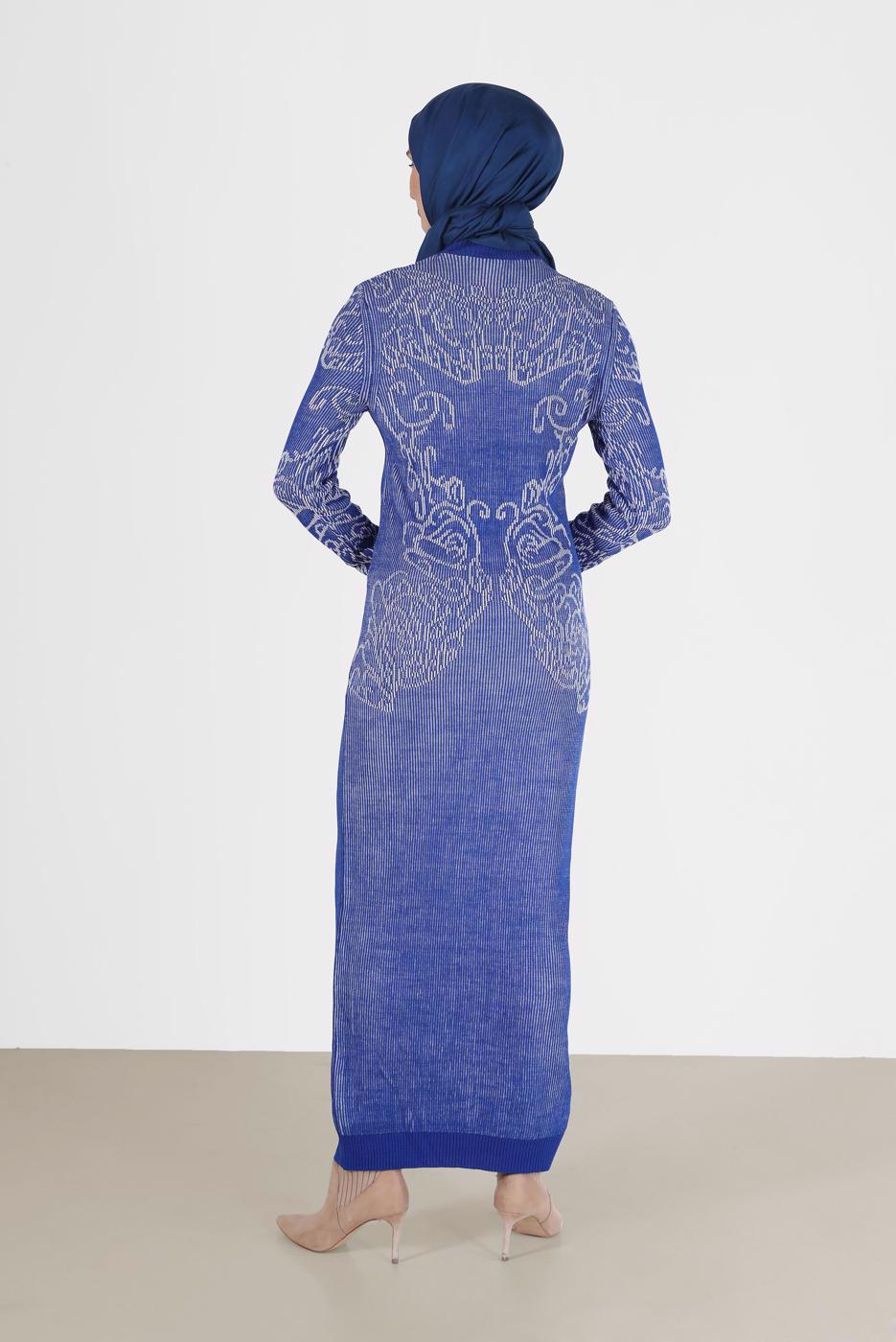 Tesettür giyim LACİVERT DESENLİ TRİKO ELBİSE 42470
