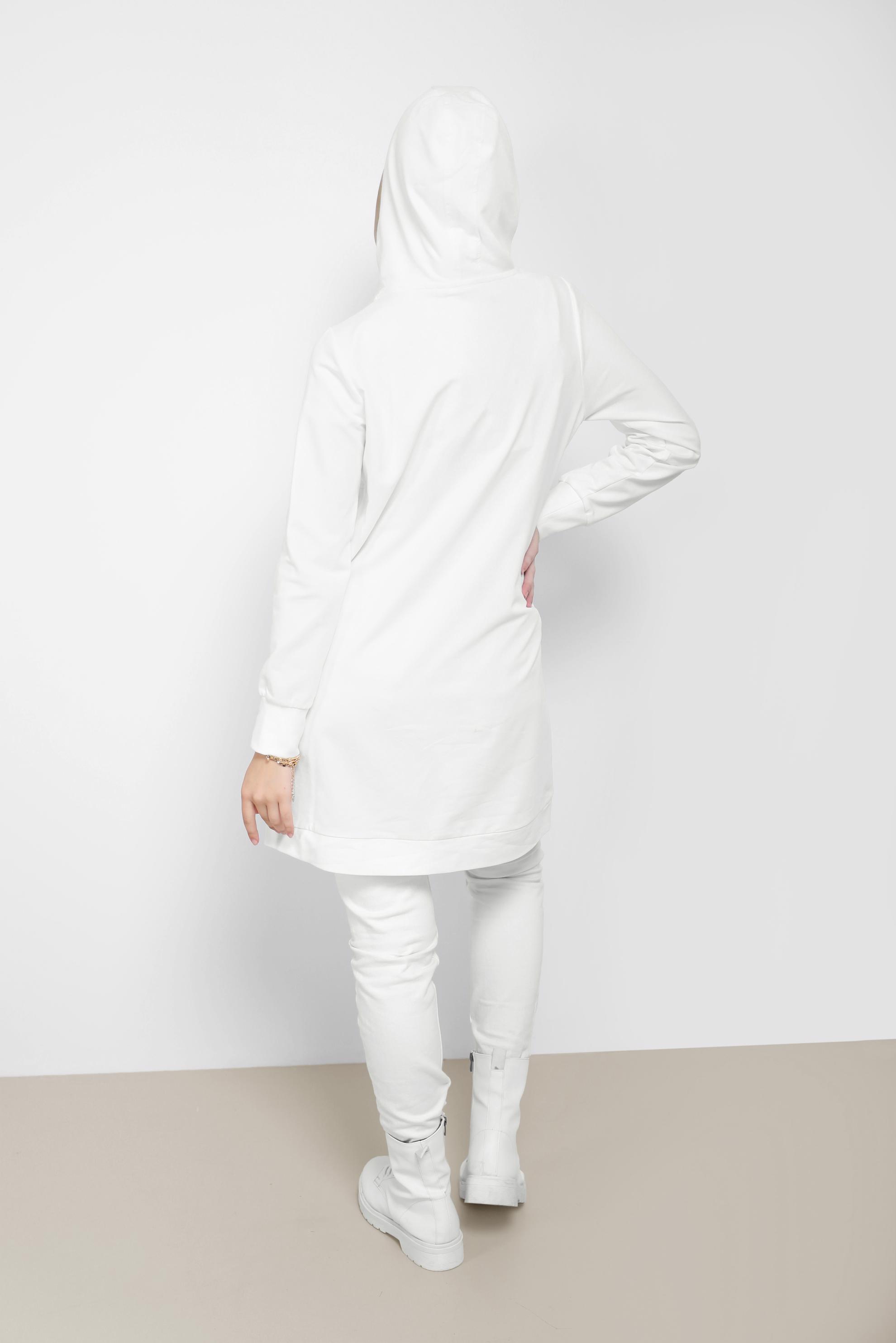 Tesettür giyim BEYAZ KAPÜŞONLU BAĞCIKLI EŞOFMAN TUNİK 42174 