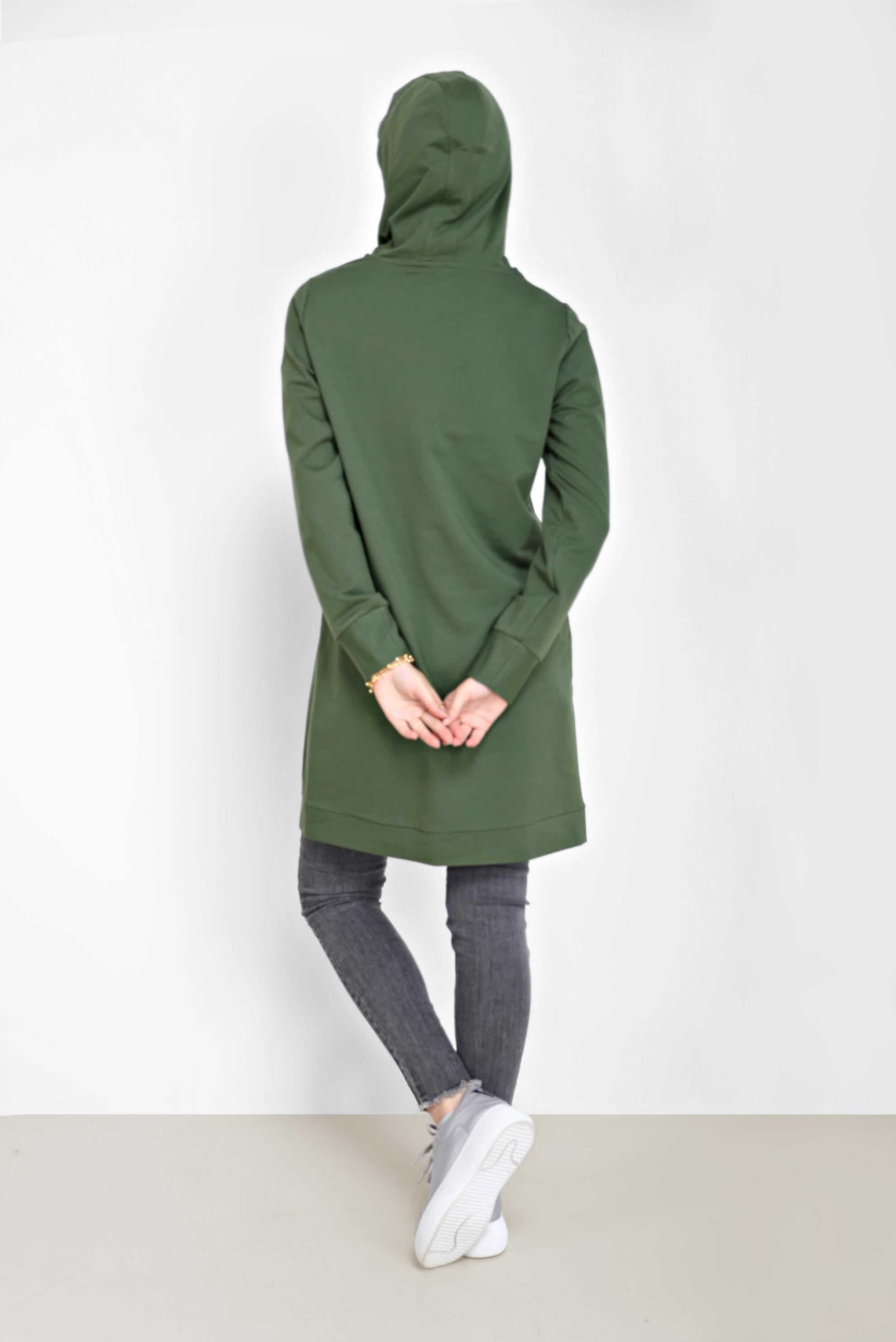 Tesettür giyim HAKİ KAPÜŞONLU BAĞCIKLI EŞOFMAN TUNİK 42174 