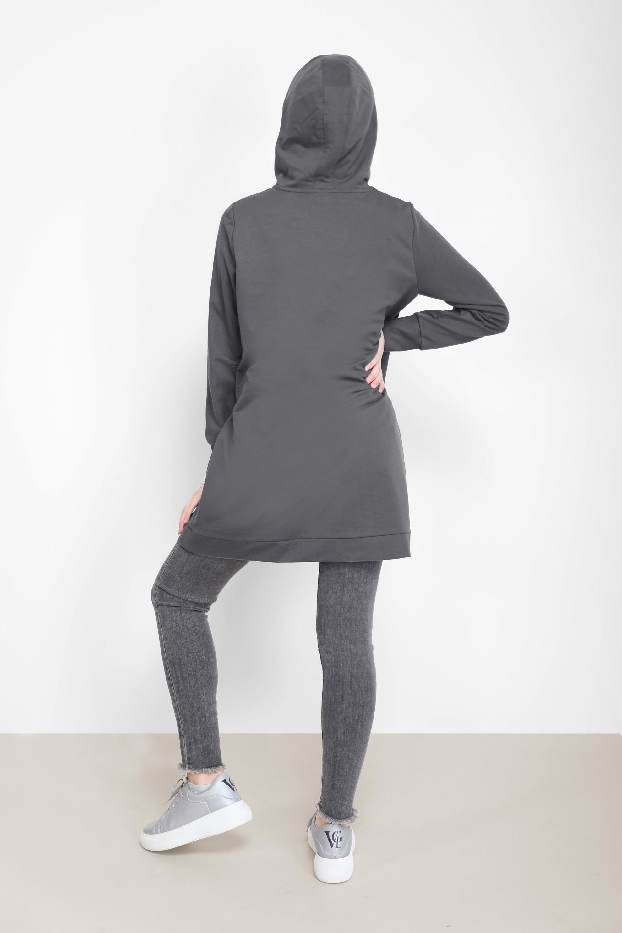 Tesettür giyim GRİ KAPÜŞONLU BAĞCIKLI EŞOFMAN TUNİK 42174 