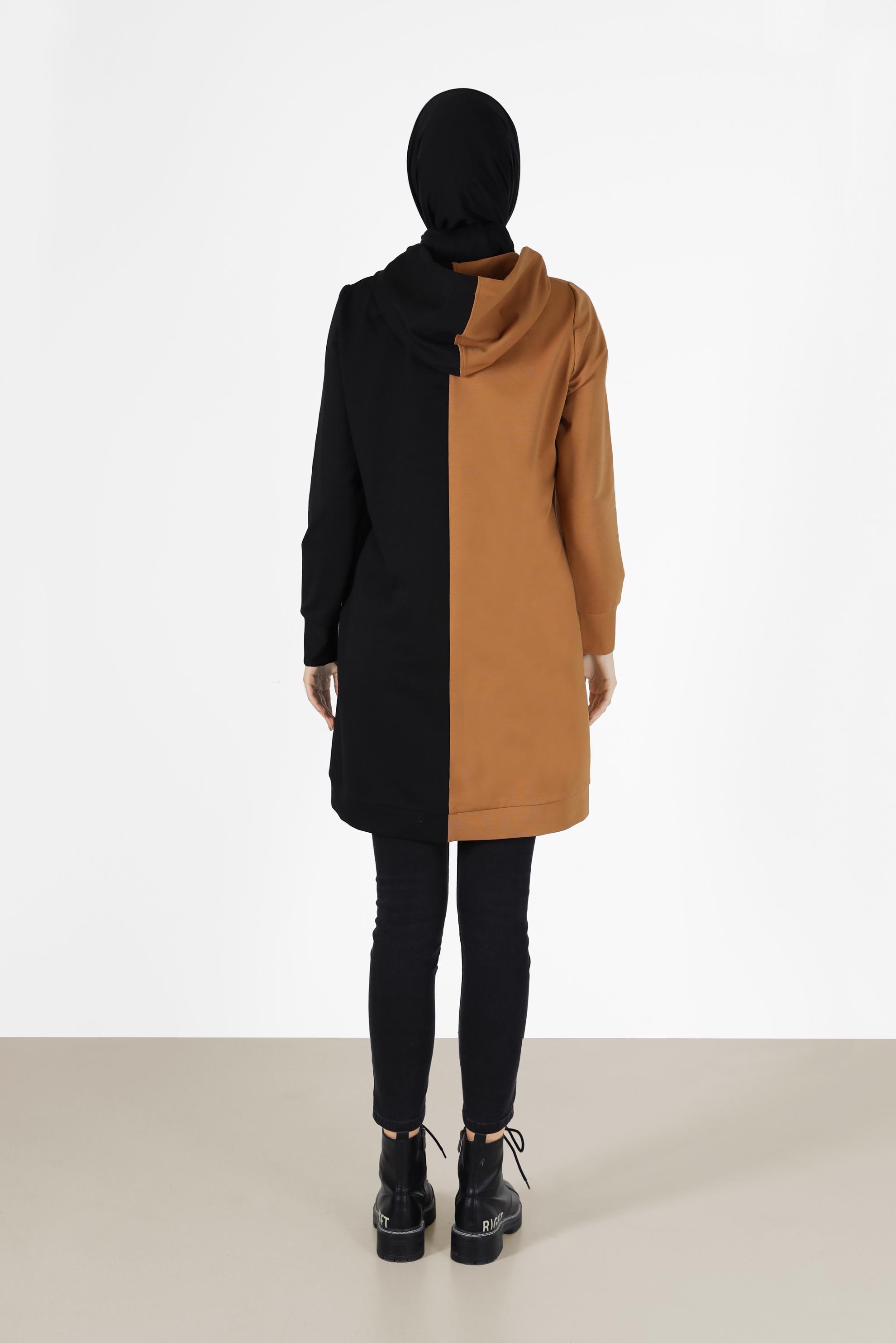 Tesettür giyim SİYAH İKİ RENKLİ YAZI BASKILI EŞOFMAN TUNİK 42178	