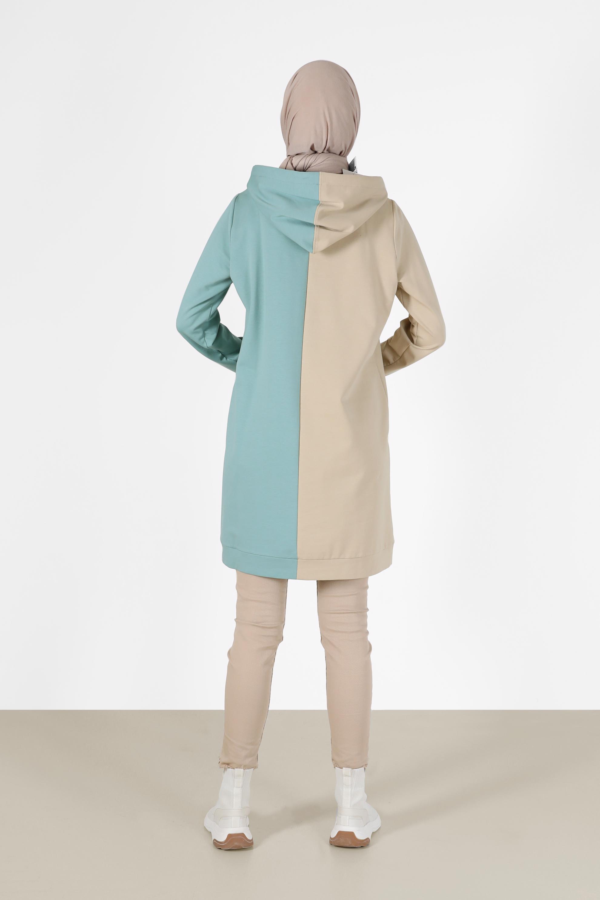 Tesettür giyim MAVİ İKİ RENKLİ YAZI BASKILI EŞOFMAN TUNİK 42178	