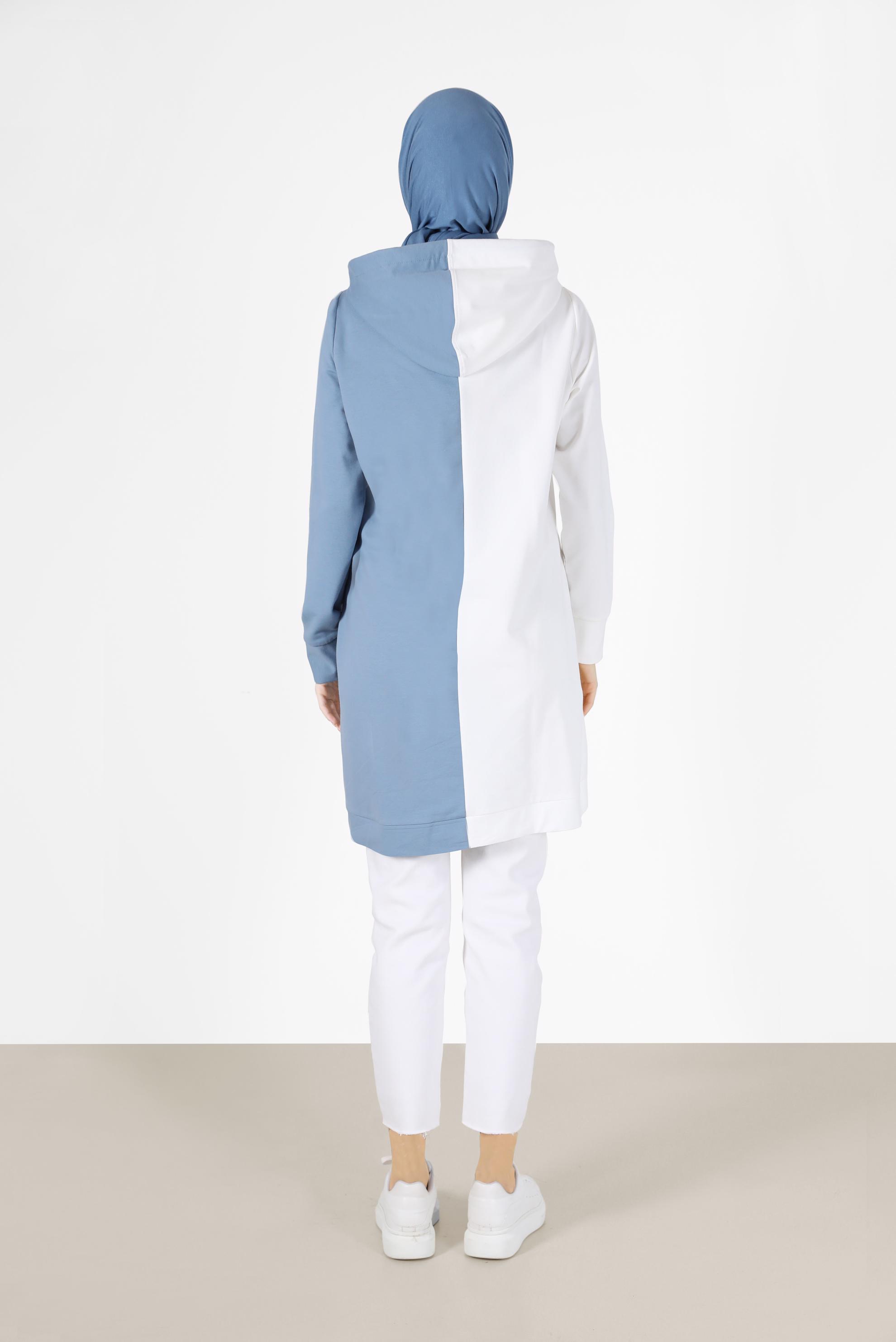 Tesettür giyim MAVİ İKİ RENKLİ YAZI BASKILI EŞOFMAN TUNİK 42178	