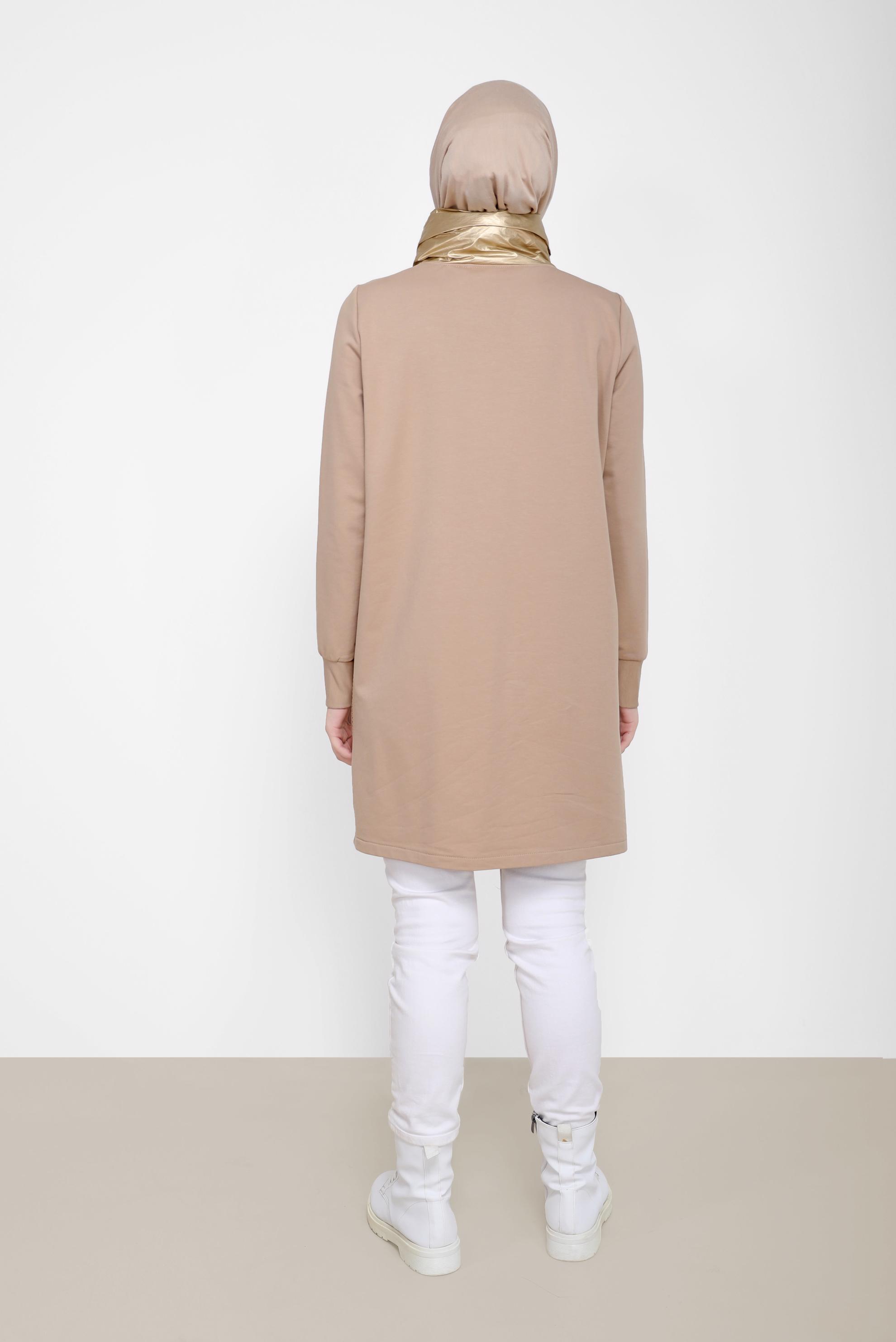 Tesettür giyim BEYAZ FİLE DETAYLI CEPLİ EŞOFMAN TUNİK 42179 