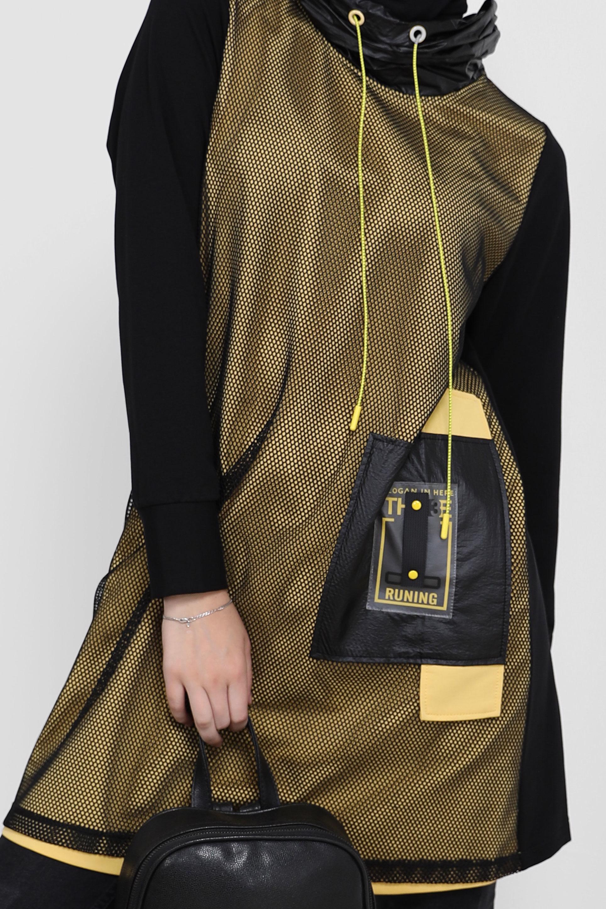 Tesettür giyim SARI FİLE DETAYLI CEPLİ EŞOFMAN TUNİK 42179 