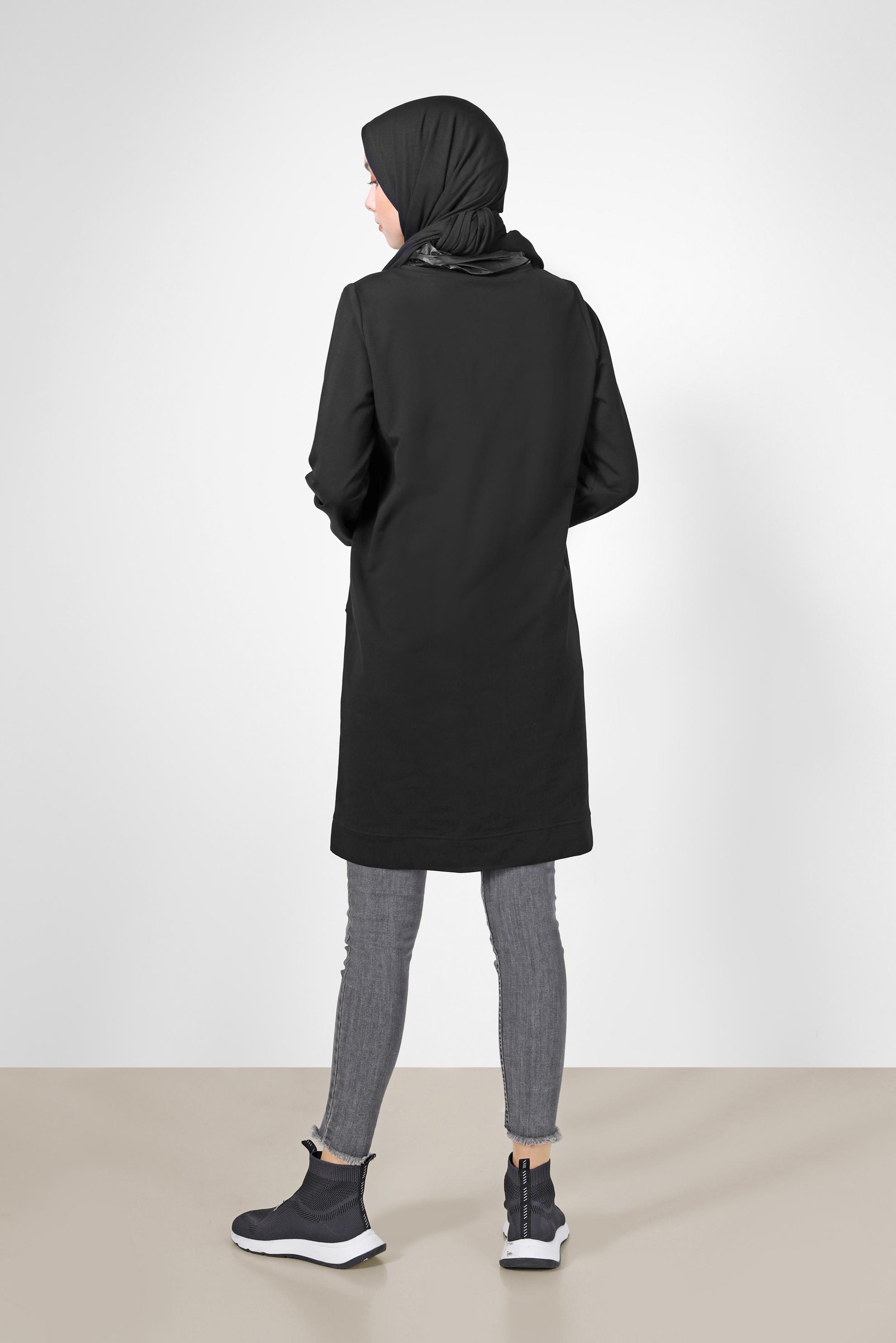 Tesettür giyim SİYAH DERİ DETAYLI EŞOFMAN TUNİK 42180 