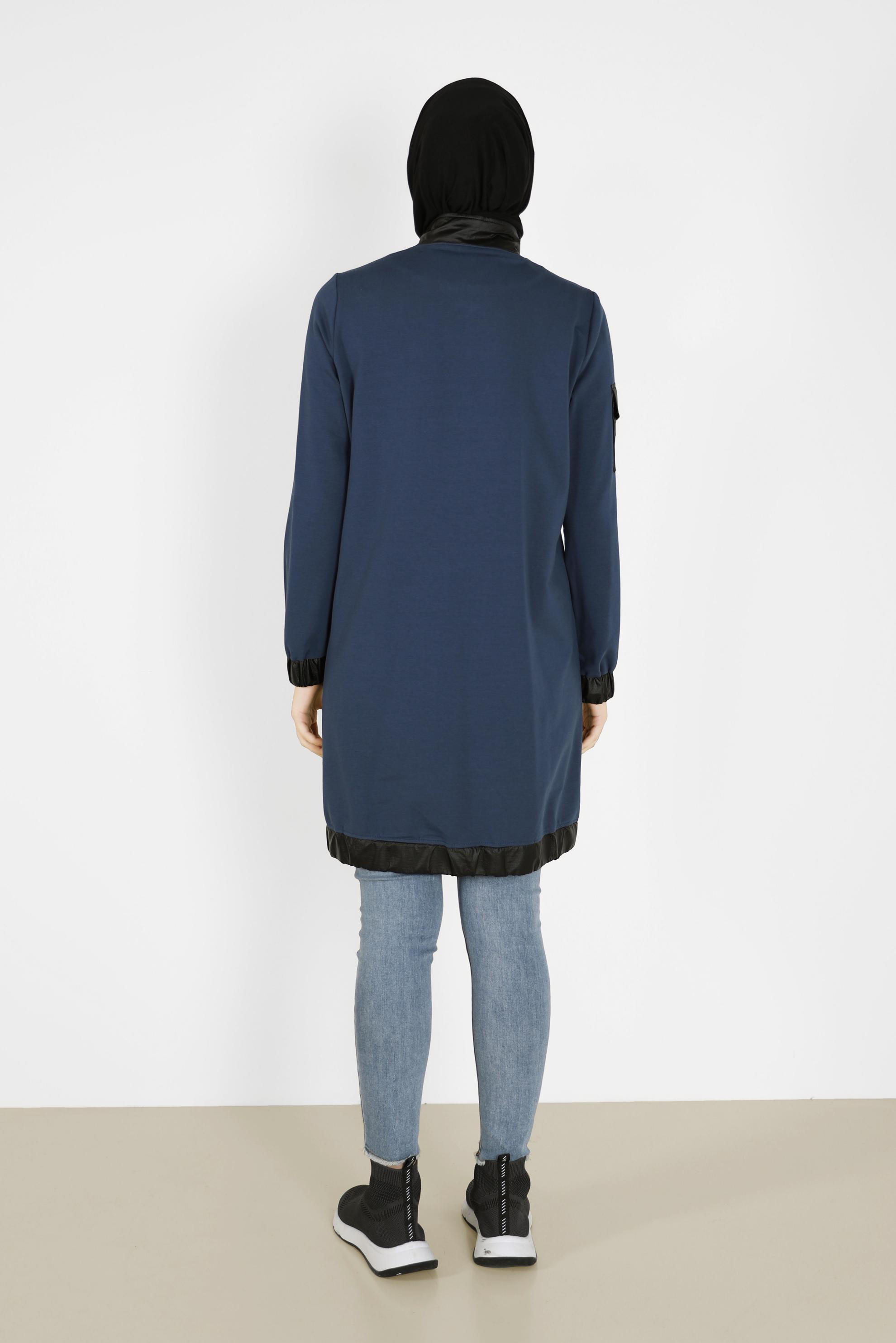 Tesettür giyim MAVİ DERİ DETAYLI FERMUARLI EŞOFMAN TUNİK 42181 