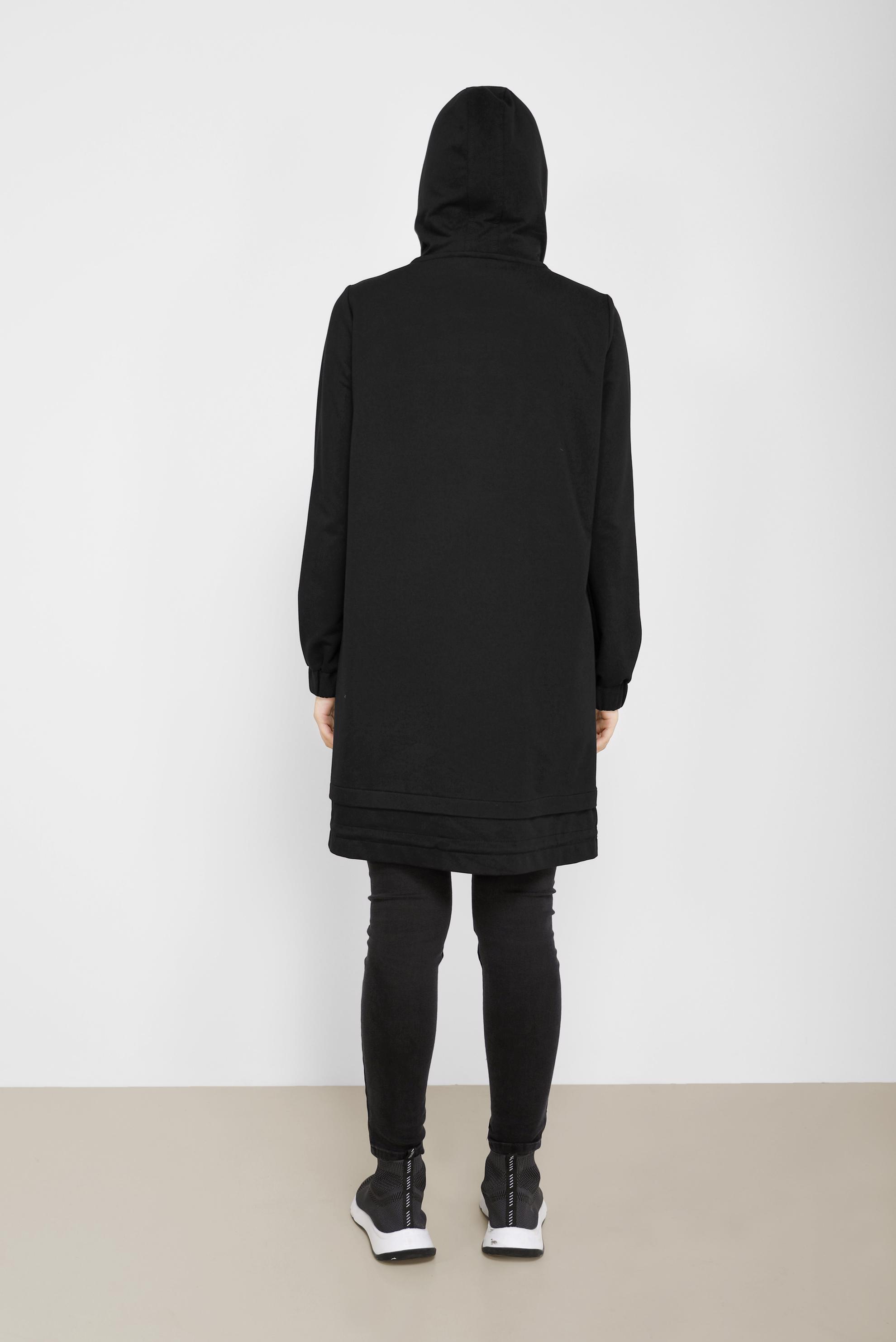 Tesettür giyim SİYAH ÇİÇEK BASKILI KAPÜŞONLU EŞOFMAN TUNİK 42184 