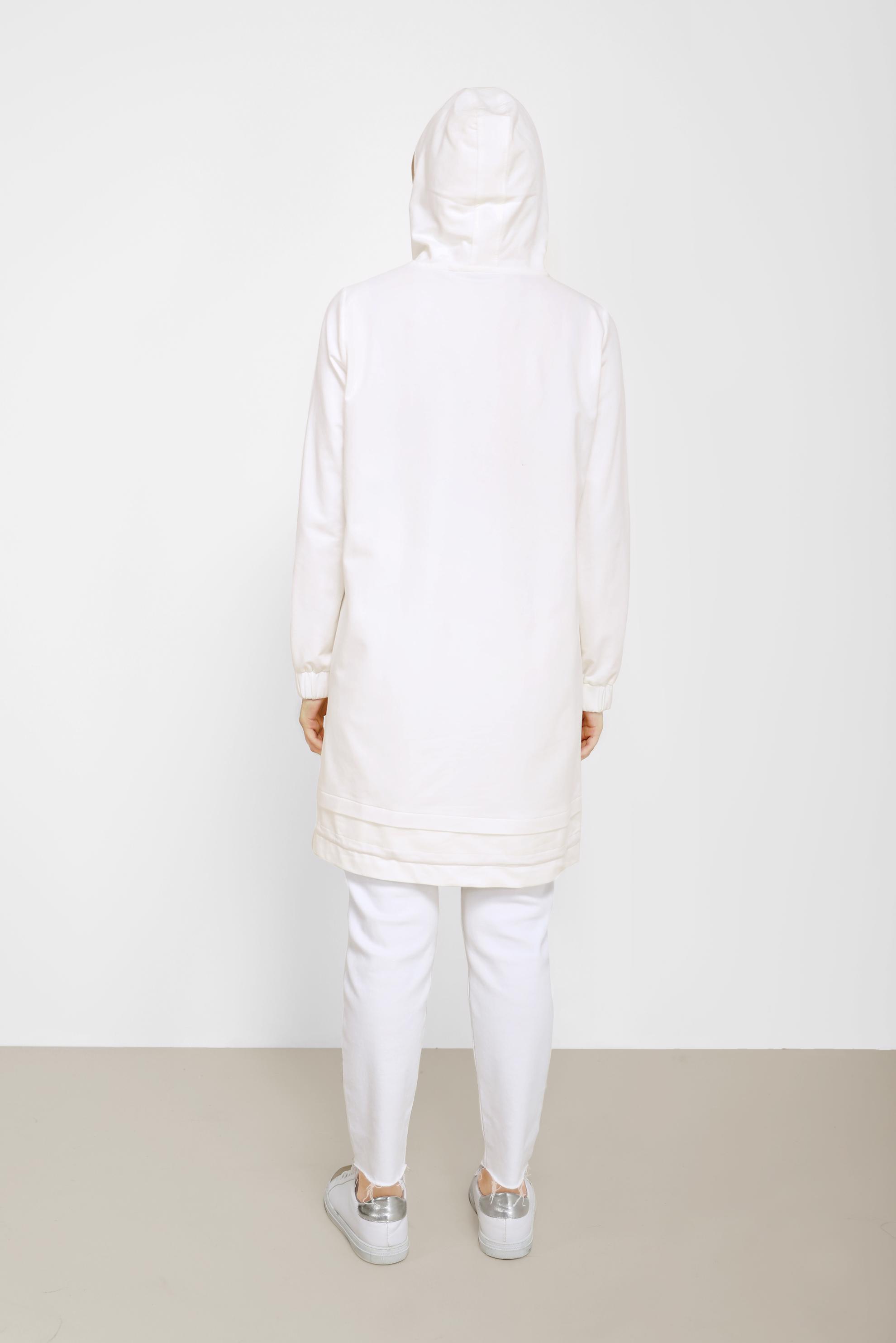 Tesettür giyim BEYAZ ÇİÇEK BASKILI KAPÜŞONLU EŞOFMAN TUNİK 42184 