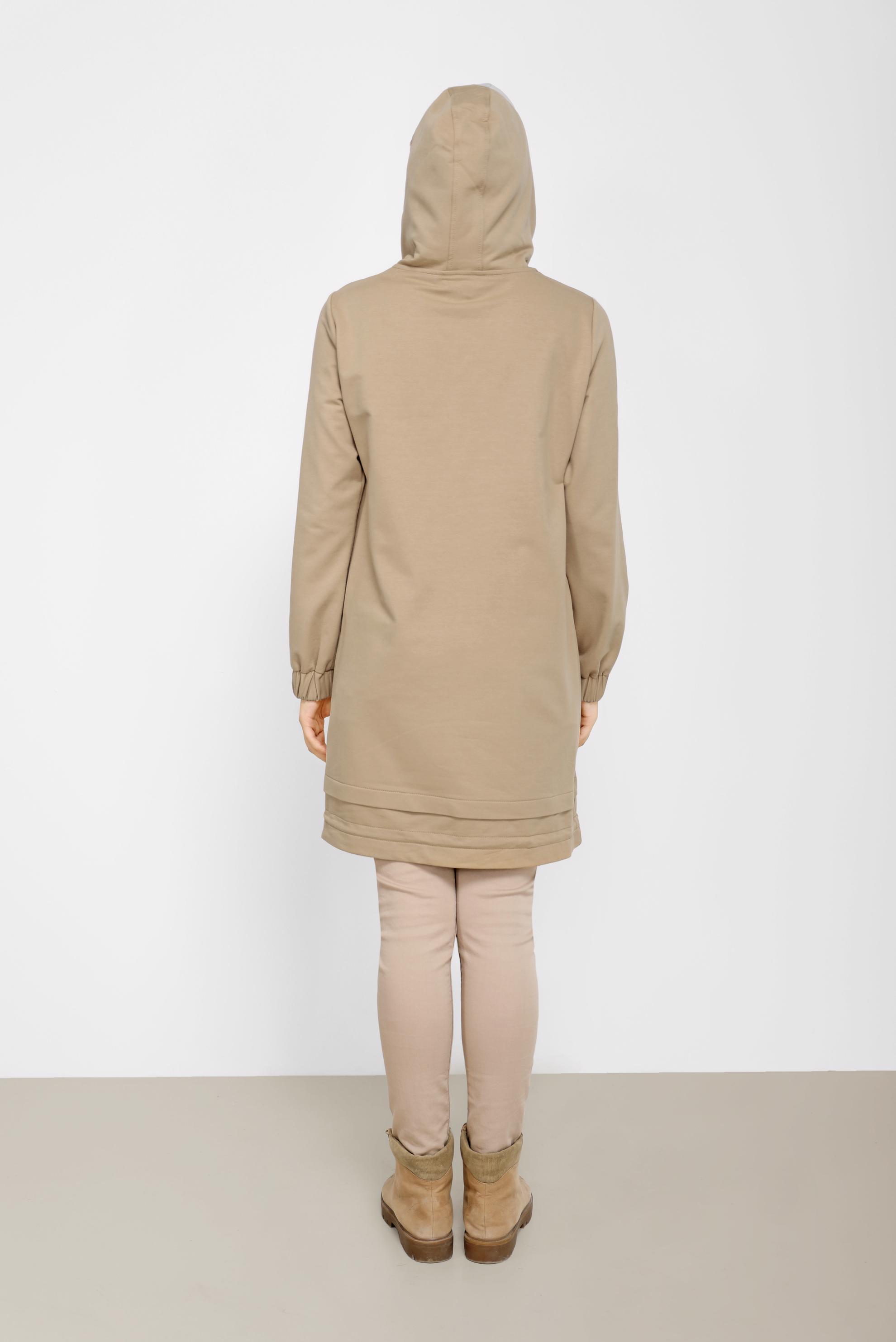 Tesettür giyim BEJ ÇİÇEK BASKILI KAPÜŞONLU EŞOFMAN TUNİK 42184 