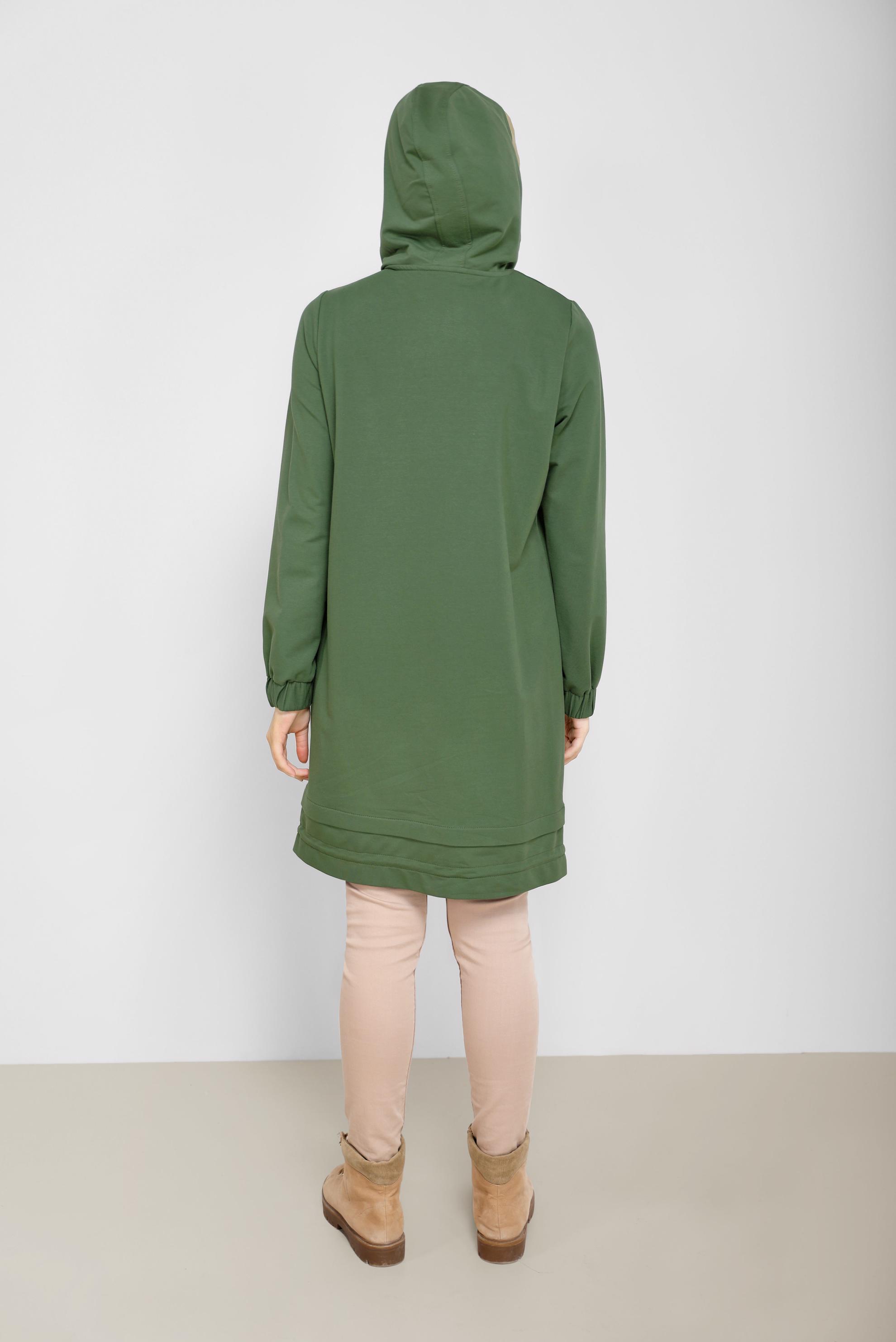 Tesettür giyim HAKİ ÇİÇEK BASKILI KAPÜŞONLU EŞOFMAN TUNİK 42184 