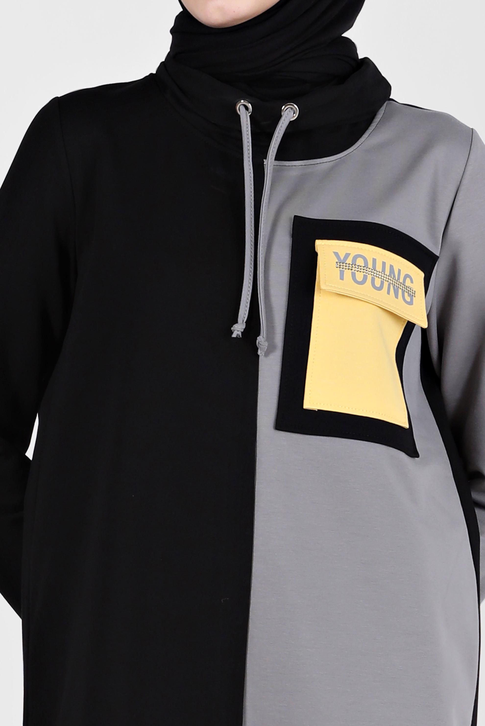 Tesettür giyim SİYAH YAZI DETAYLI PANTOLONLU EŞOFMAN TAKIMI 42239