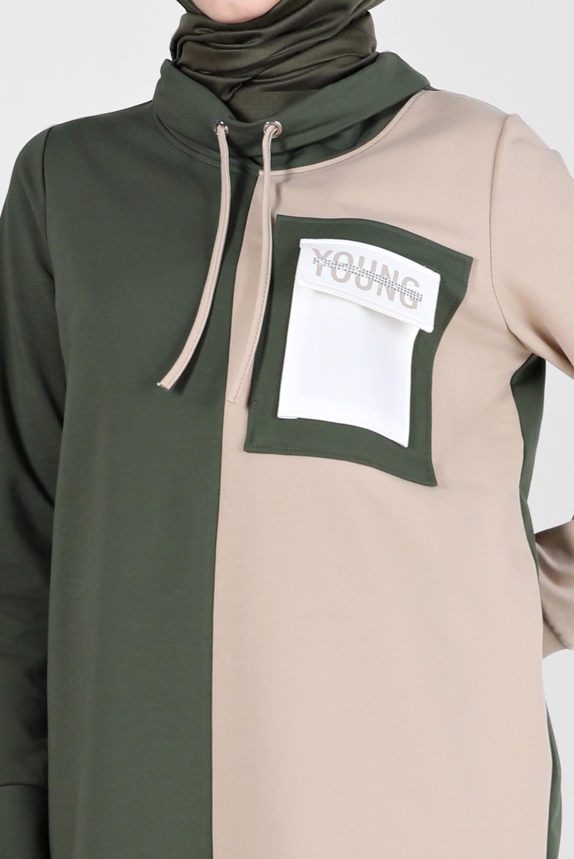 Vêtements hijab KAKI ENSEMBLE DE SURVÊTEMENT AVEC DÉTAILS SLOGAN 42239