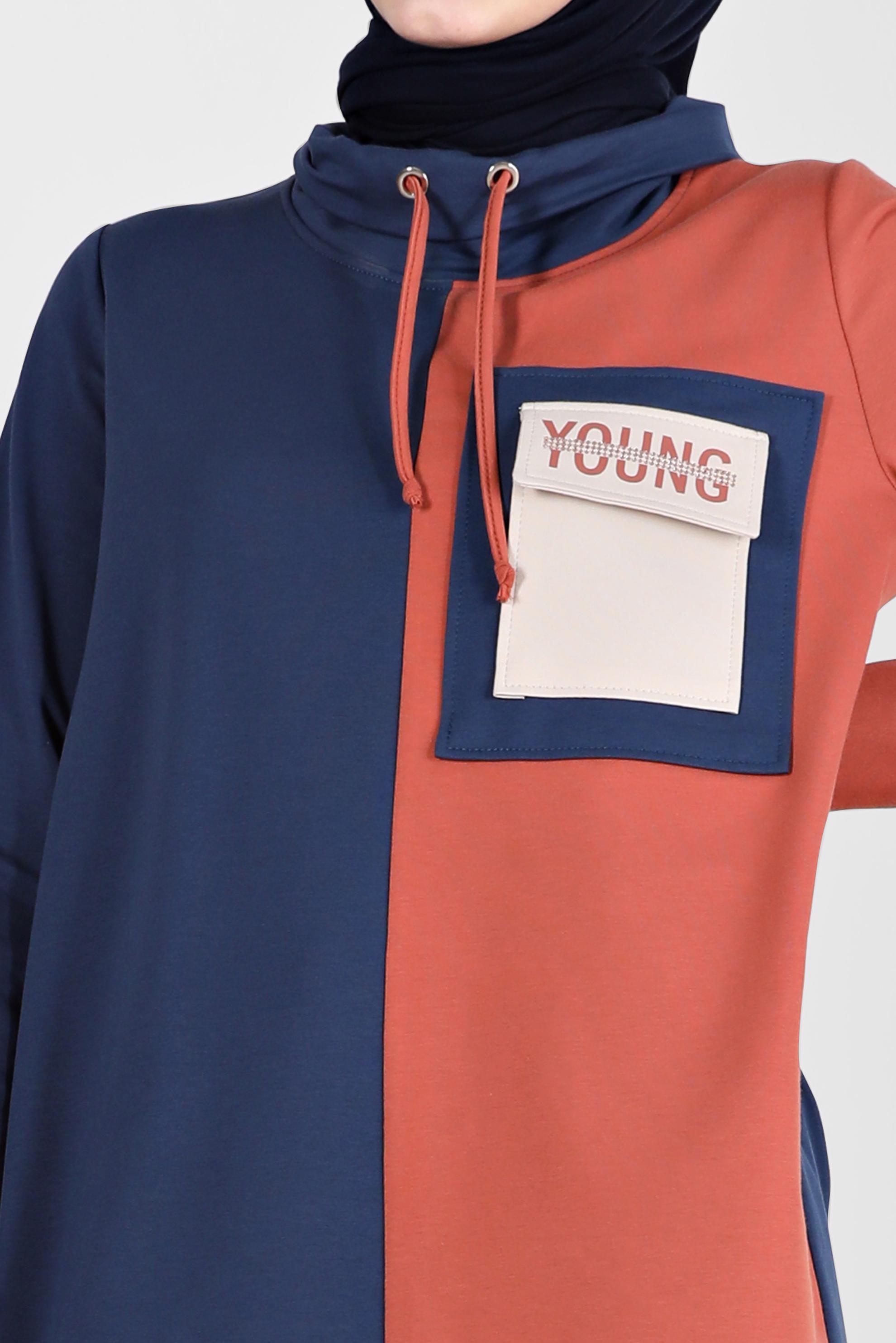 Tesettür giyim MAVİ YAZI DETAYLI PANTOLONLU EŞOFMAN TAKIMI 42239