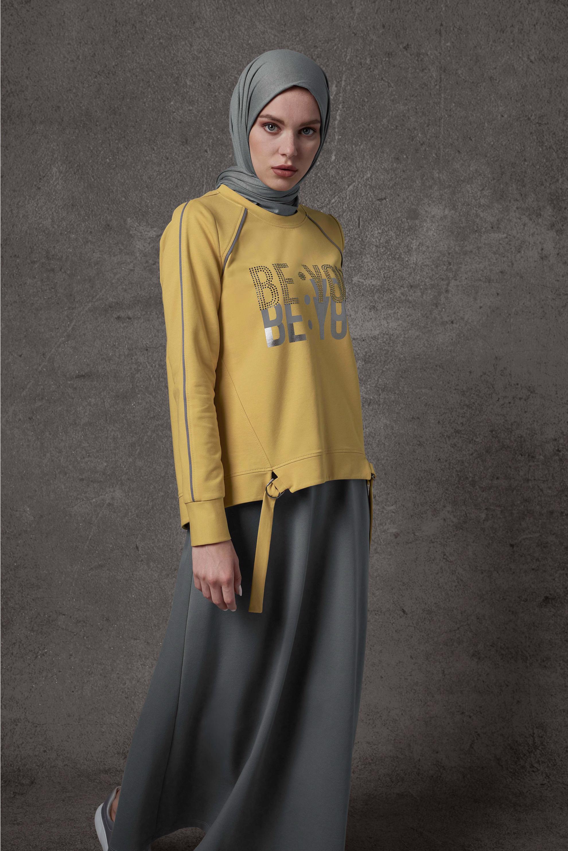 Vêtements hijab JAUNE ENSEMBLE DE SURVÊTEMENT 2 PIÈCES AVEC JUPE IMPRIMÉ 42240