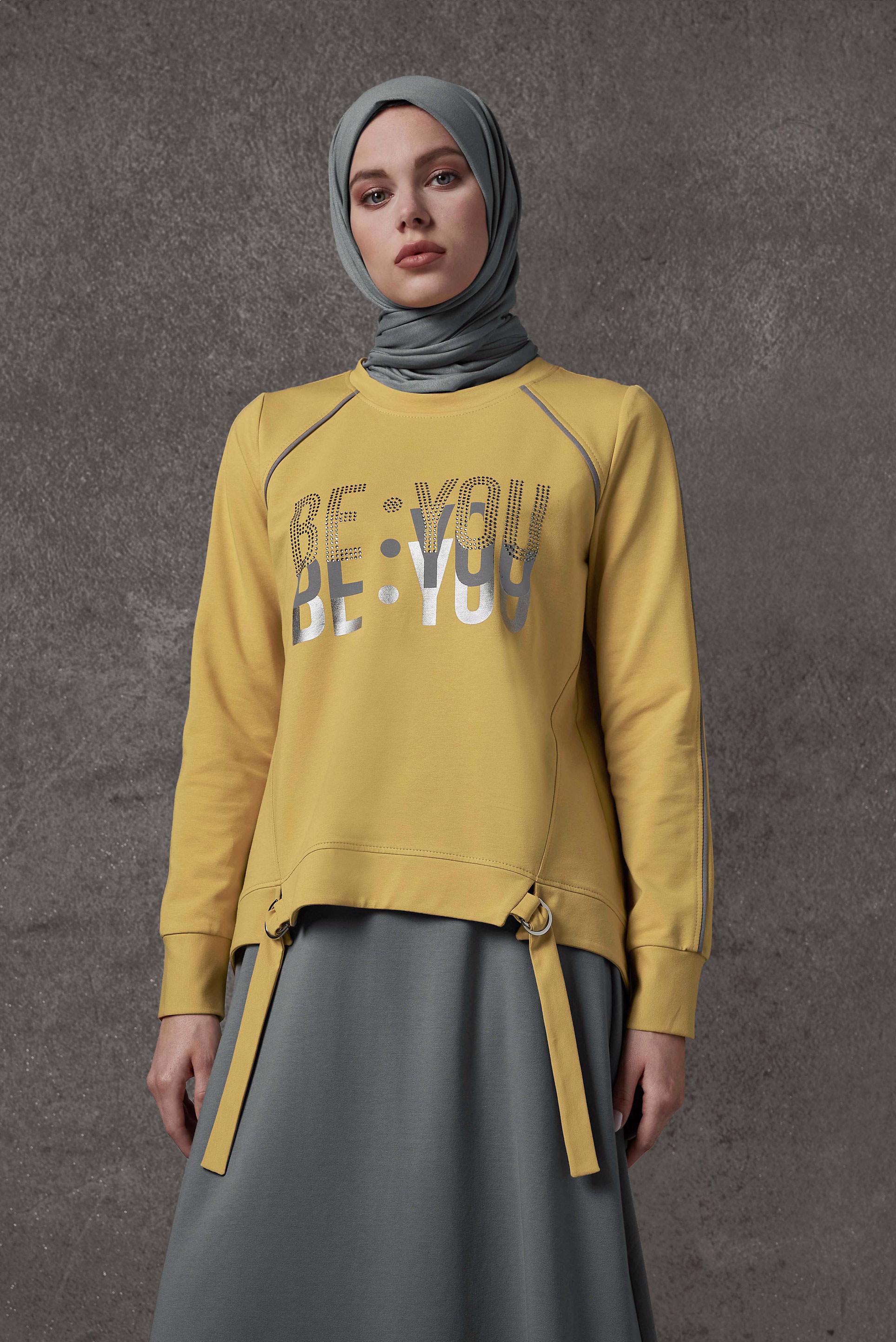 Vêtements hijab JAUNE ENSEMBLE DE SURVÊTEMENT 2 PIÈCES AVEC JUPE IMPRIMÉ 42240