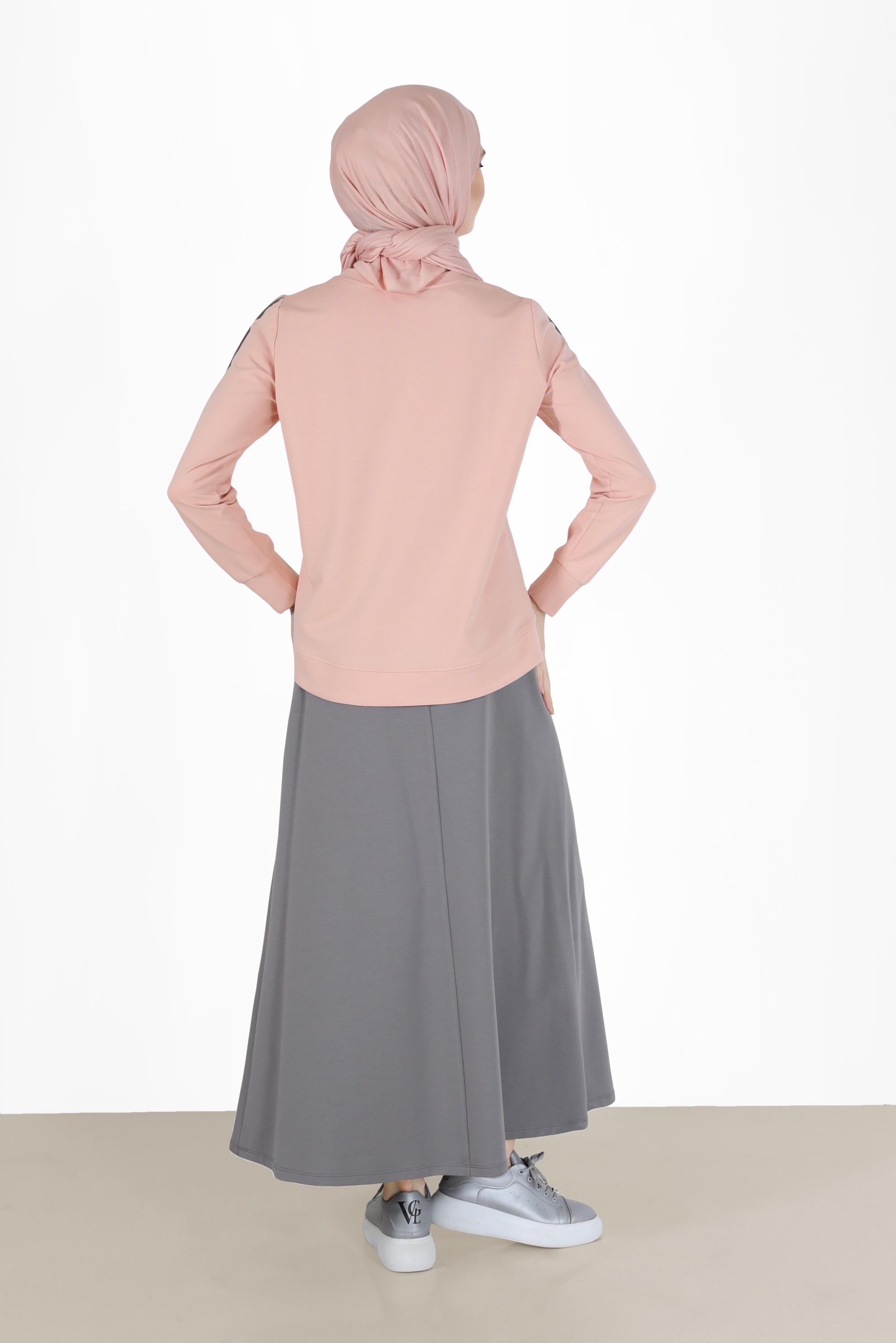 Tesettür giyim PUDRA BASKI DETAYLI İKİLİ ETEKLİ EŞOFMAN TAKIM 42240 