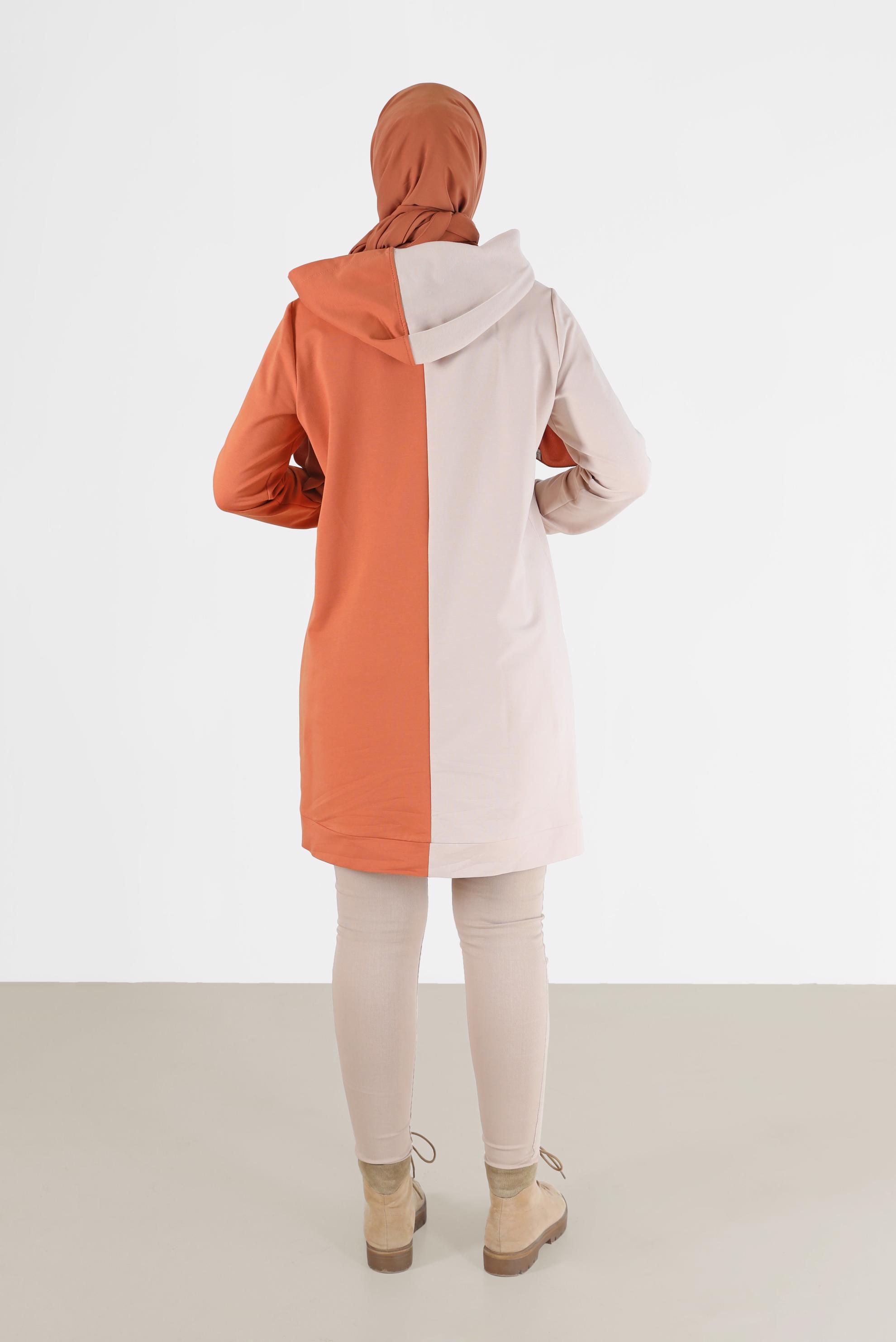 Hijab clothing ORANGE PRINT DETAIL 2-COLOR TRACKSUIT TUNIC 42241 