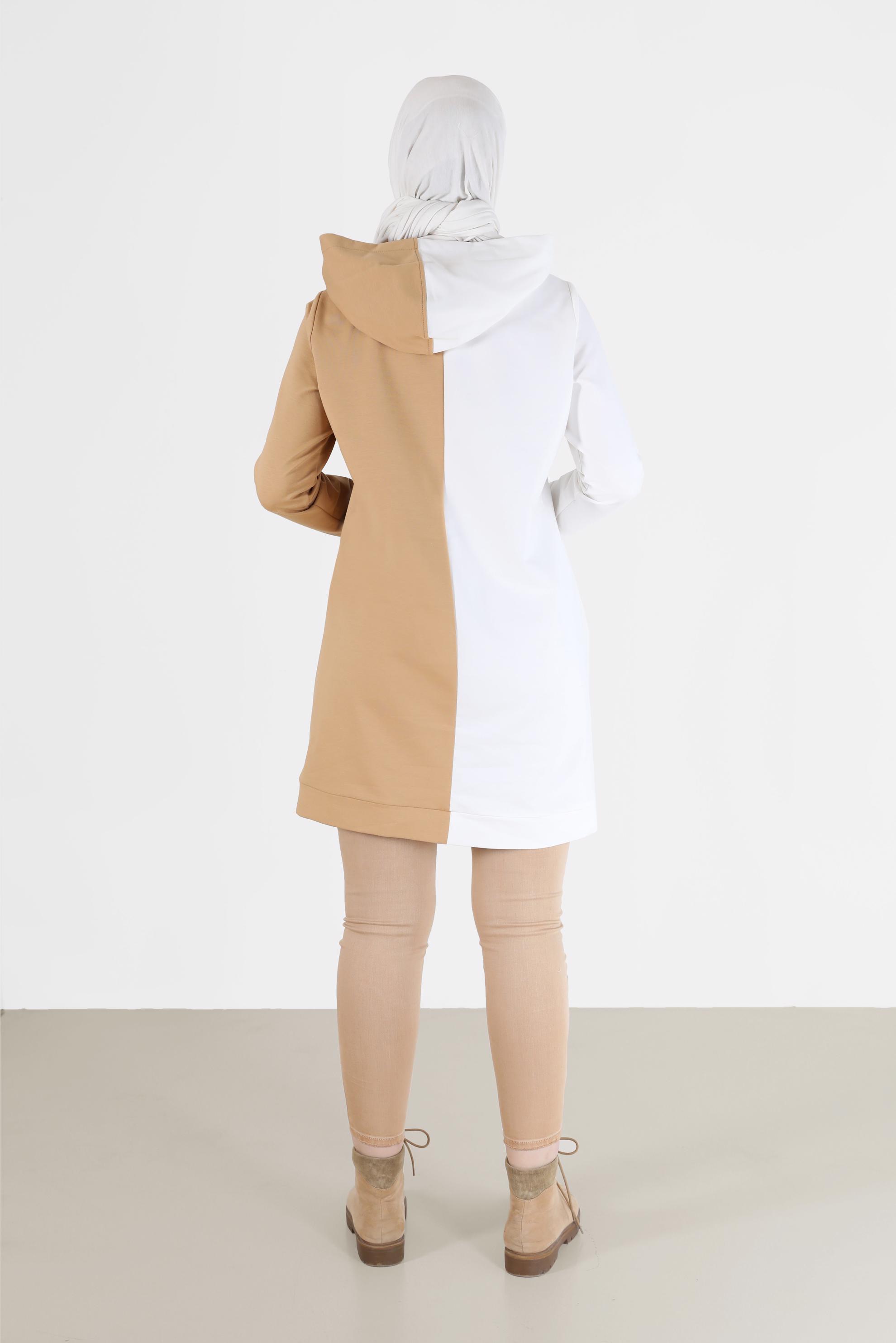 Tesettür giyim KAHVE BASKI DETAYLI İKİ RENK EŞOFMAN TUNİK 42241 