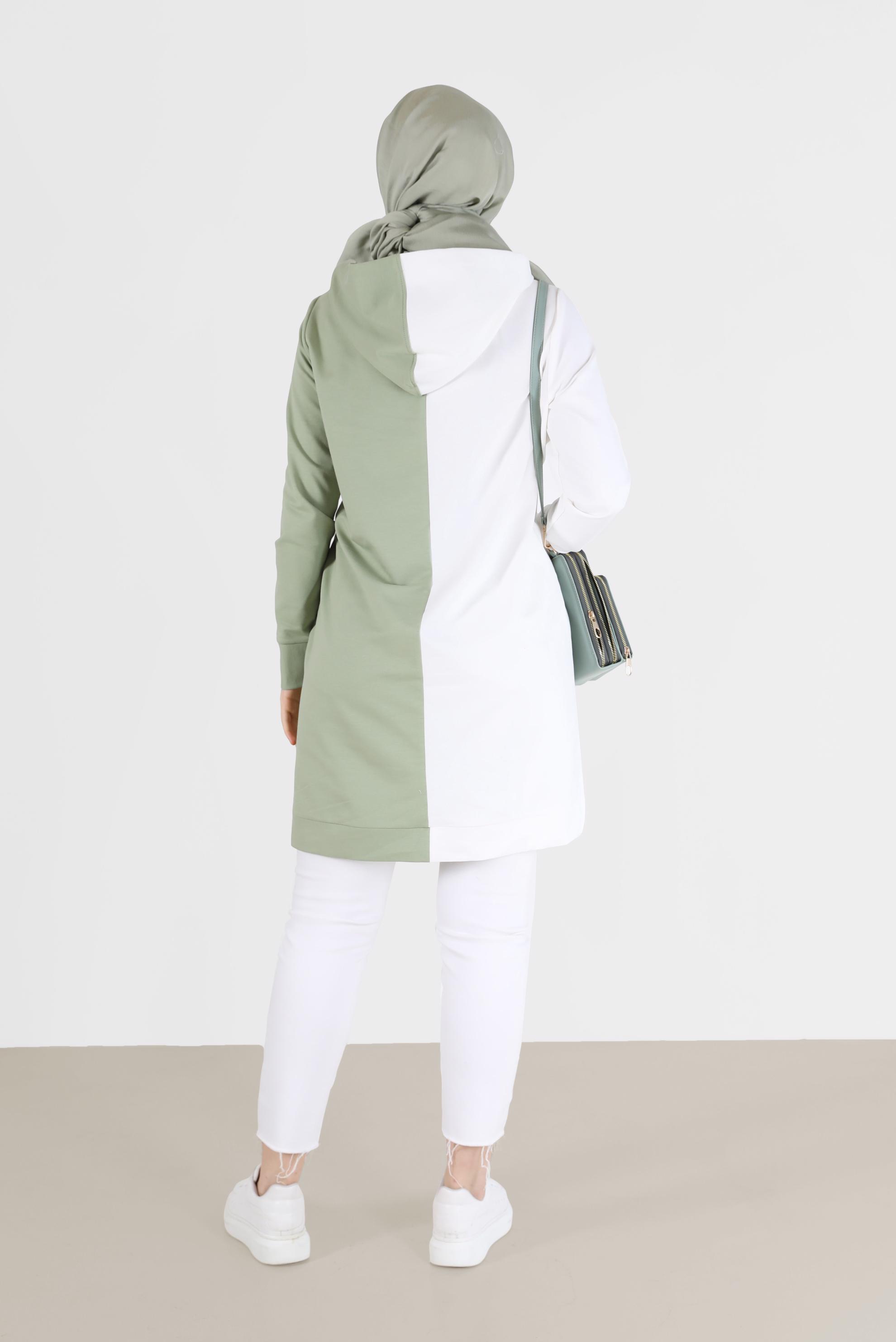 Tesettür giyim YEŞİL BASKI DETAYLI İKİ RENK EŞOFMAN TUNİK 42241 